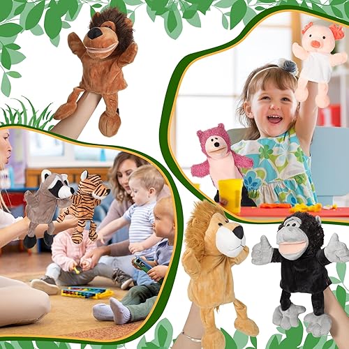 Miniatura 6 de Wettarn 15 marionetas de mano de animales para niños, títeres de mano de animales a granel de felpa suave con boca abierta y movible, zoológico,
