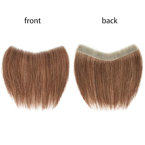 Miniatura 2 de Extensión frontal de cabello castaño claro para hombres, extensión de cabello lacio con pérdida de línea de cabello humano con cinta adhesiva de