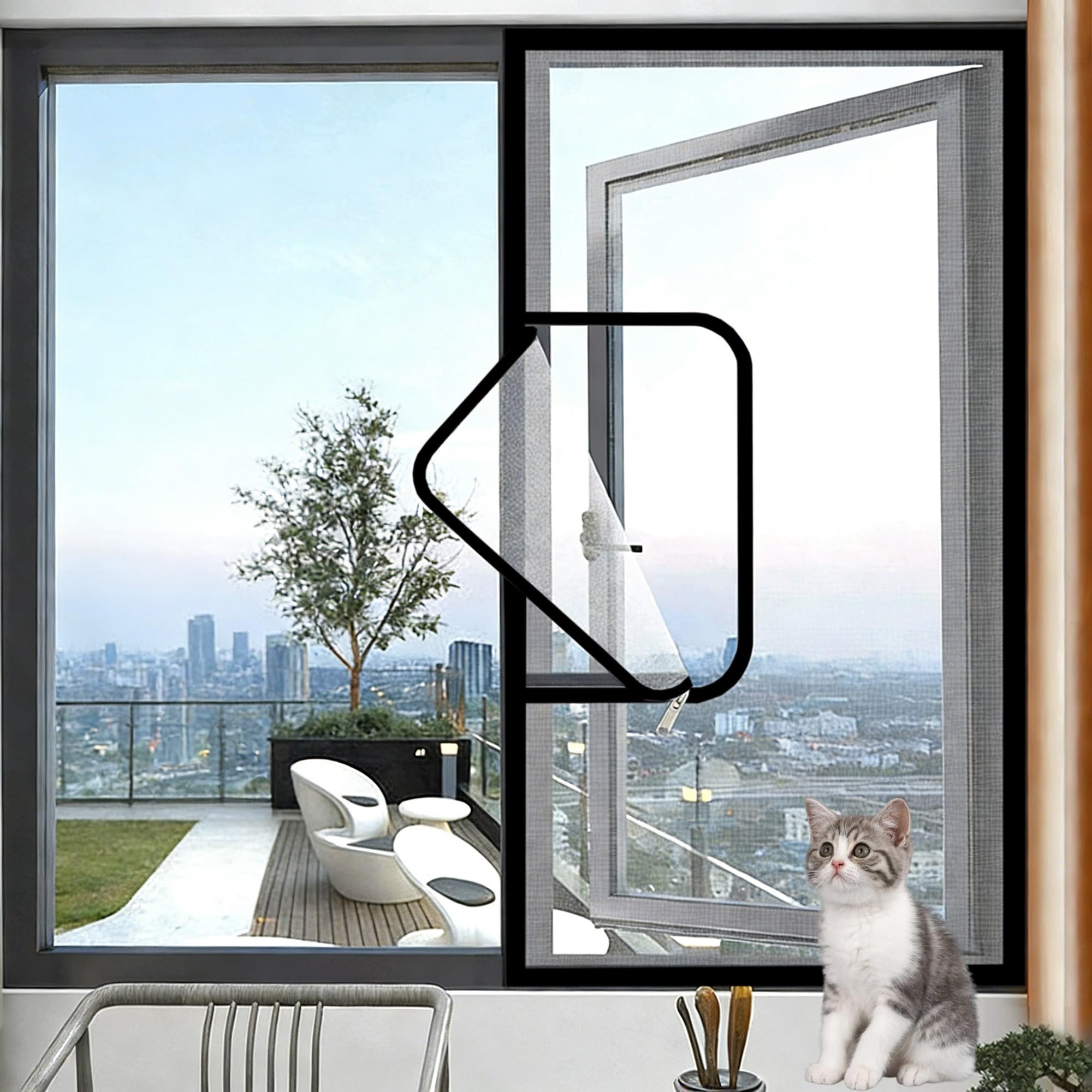 Window Screen with Zipper Opening, Custom Size Bug Net Fly Screen Window Nets, Cat-Proof Protection, Prevent Cats Jumping Out from Bedroom, Living Room, Balcony