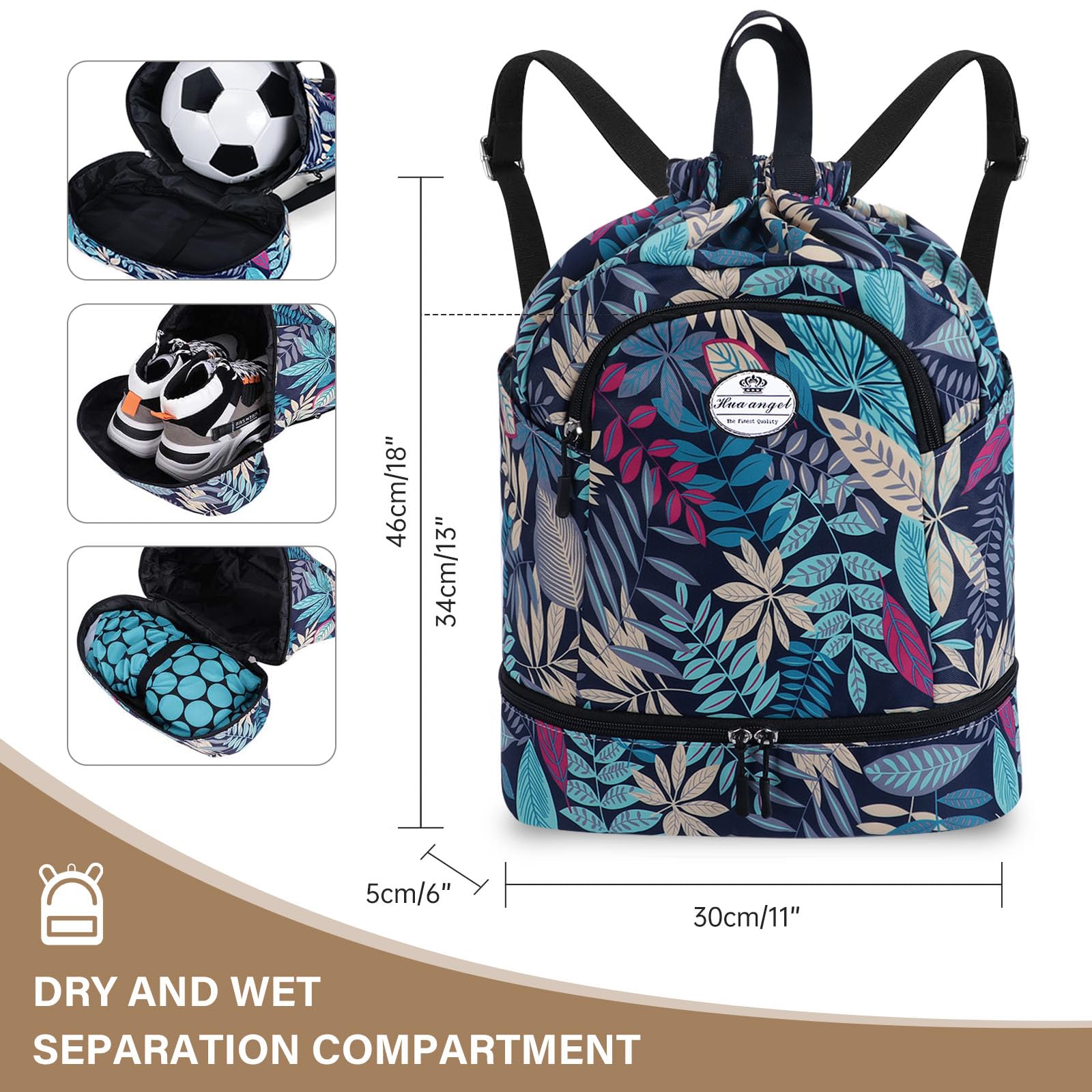 HUA ANGEL Unisex Drawstring Backpack Sports Gym Bag Drawstring Bag Weekend Daypack with Shoe Compartment for Women Men Basketball Football Outdoor Fitness Yoga Swimming Beach - Image 4