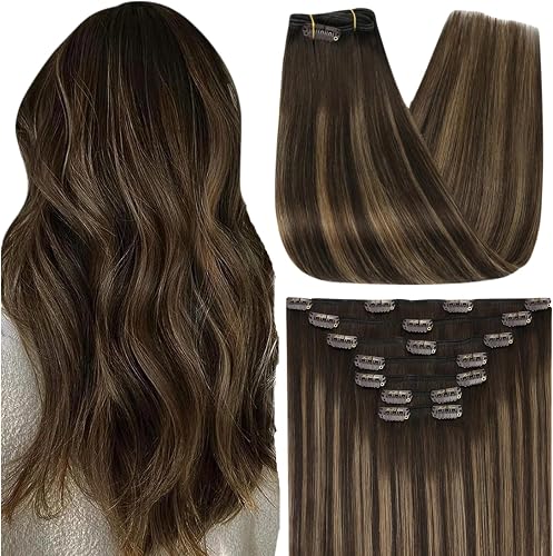 Full Shine Clip in Hair Extensions Human Hair Balayage, 12 Inch 95g