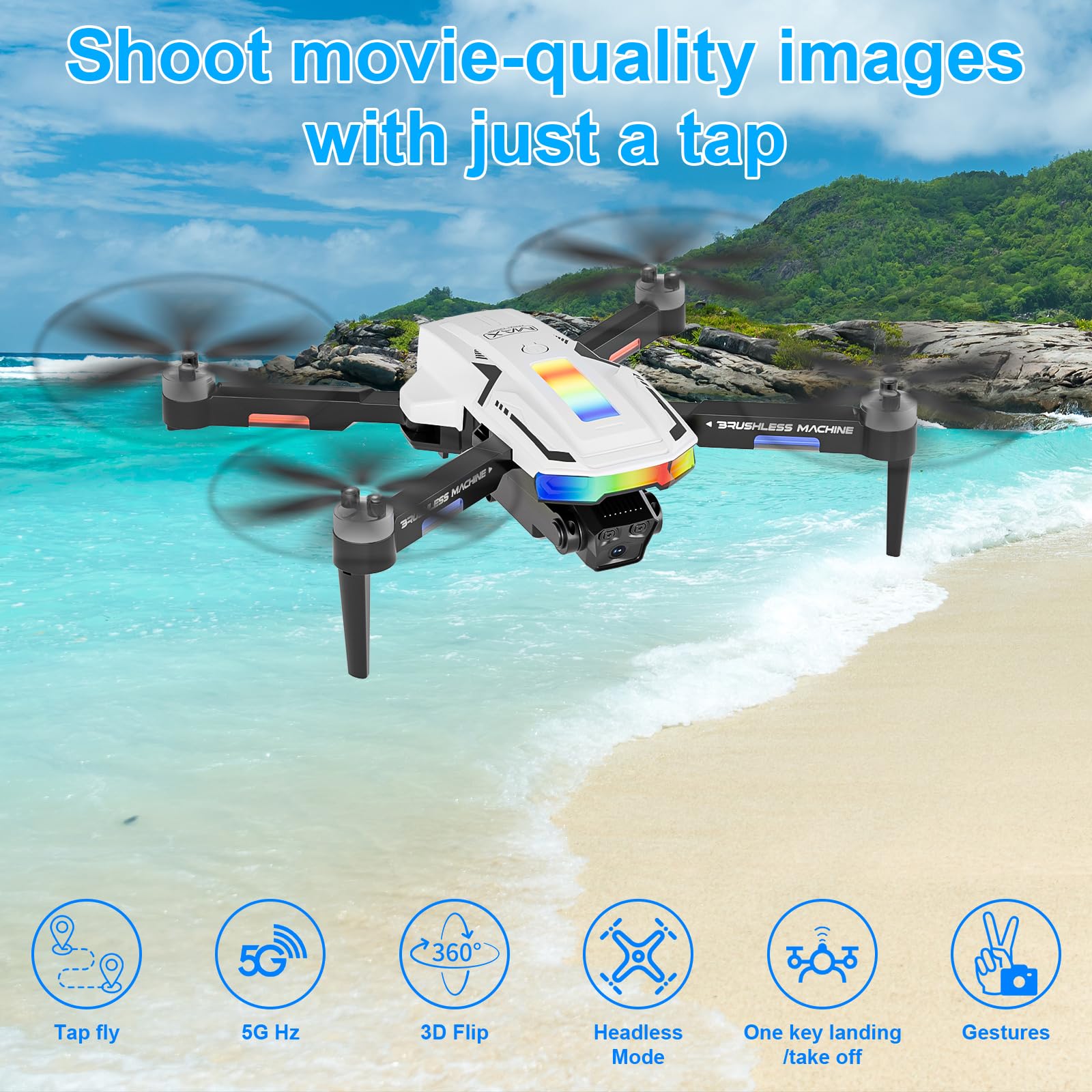 Drone avec 2 Caméra Réglage électrique Caméra, Ambesty 4K Mini Drone Caméra Pliable Active d'évitement d'obstacles, Drone Quadricoptère FPV WiFi Télécommandé, avec 2 Batteries, pour Débutants (Blanc)