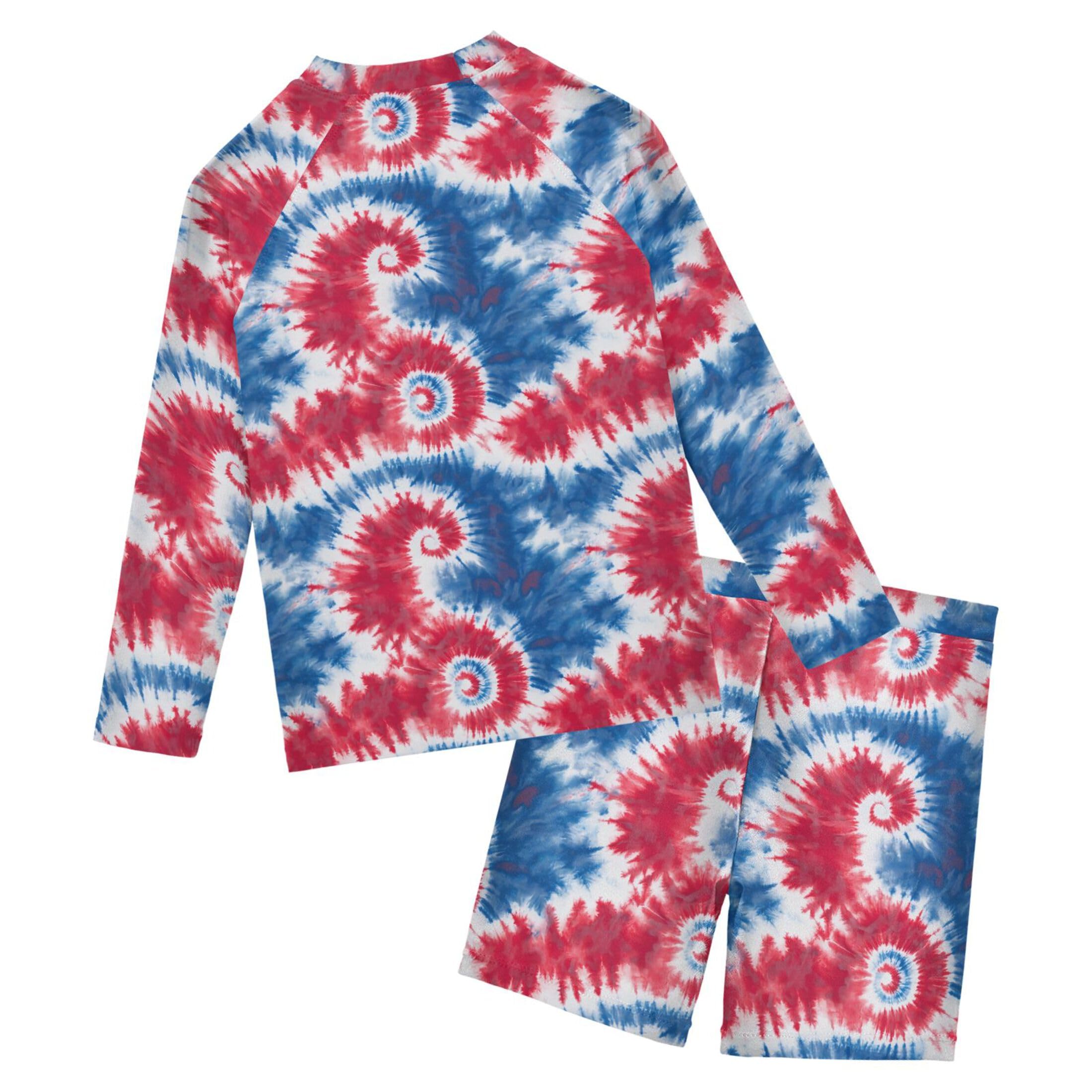 Tie Dye Boys Rash Guard Swimsuits Set for Boys 2 Piece Long Sleeve Swim Shirts Bathing Suits with Trunks B0404521