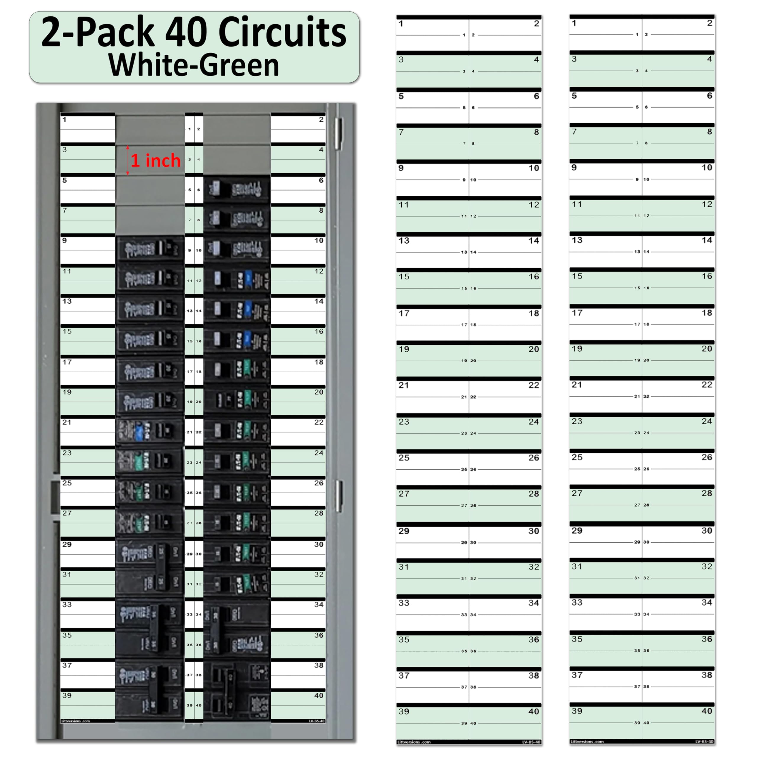 2 Pack 1" Standard Breaker Side 40 Circuits Vinyl Fuse Box Circuit Breaker Panel Directory Labels Stickers Decals for All Electrical Panel/Load Centers Waterproof — Amazon image 16