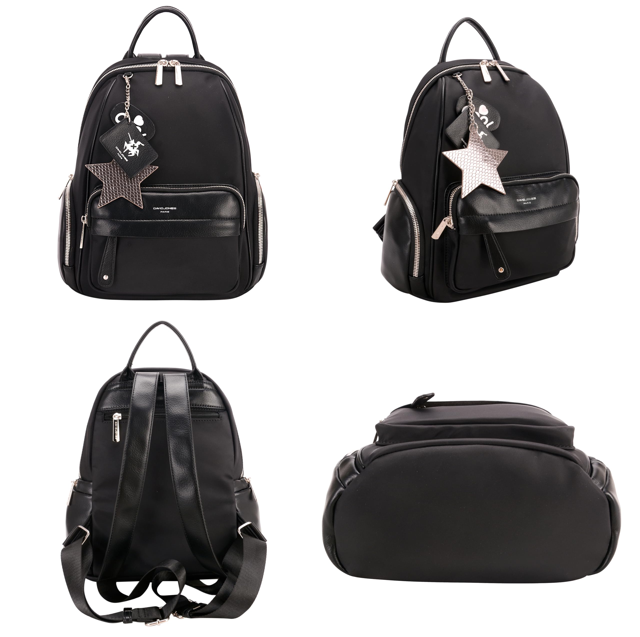 David Jones - Borsa Zainetto Piccolo Donna - Zaino Ragazza Nylon Impermeabile PU Pelle Morbida - Daypack Backpack Casual Elegante - Rucksack Borsetta Moda Carina Fashion Quotidiana - Nero