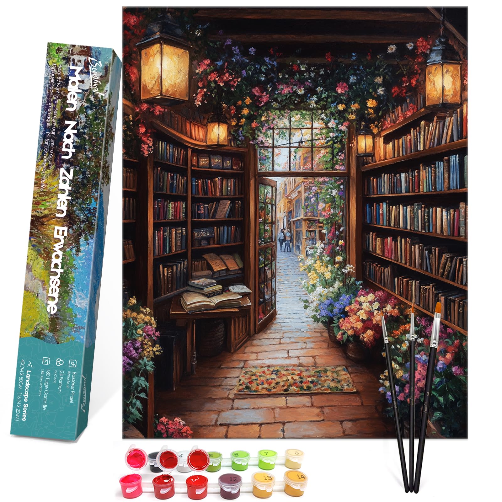Bougimal Malen Nach Zahlen Erwachsene Landschaft Ohen Rahmen inklusive Pinsel und Acrylfarben - 40 x 50 cm, Bibliothek 3
