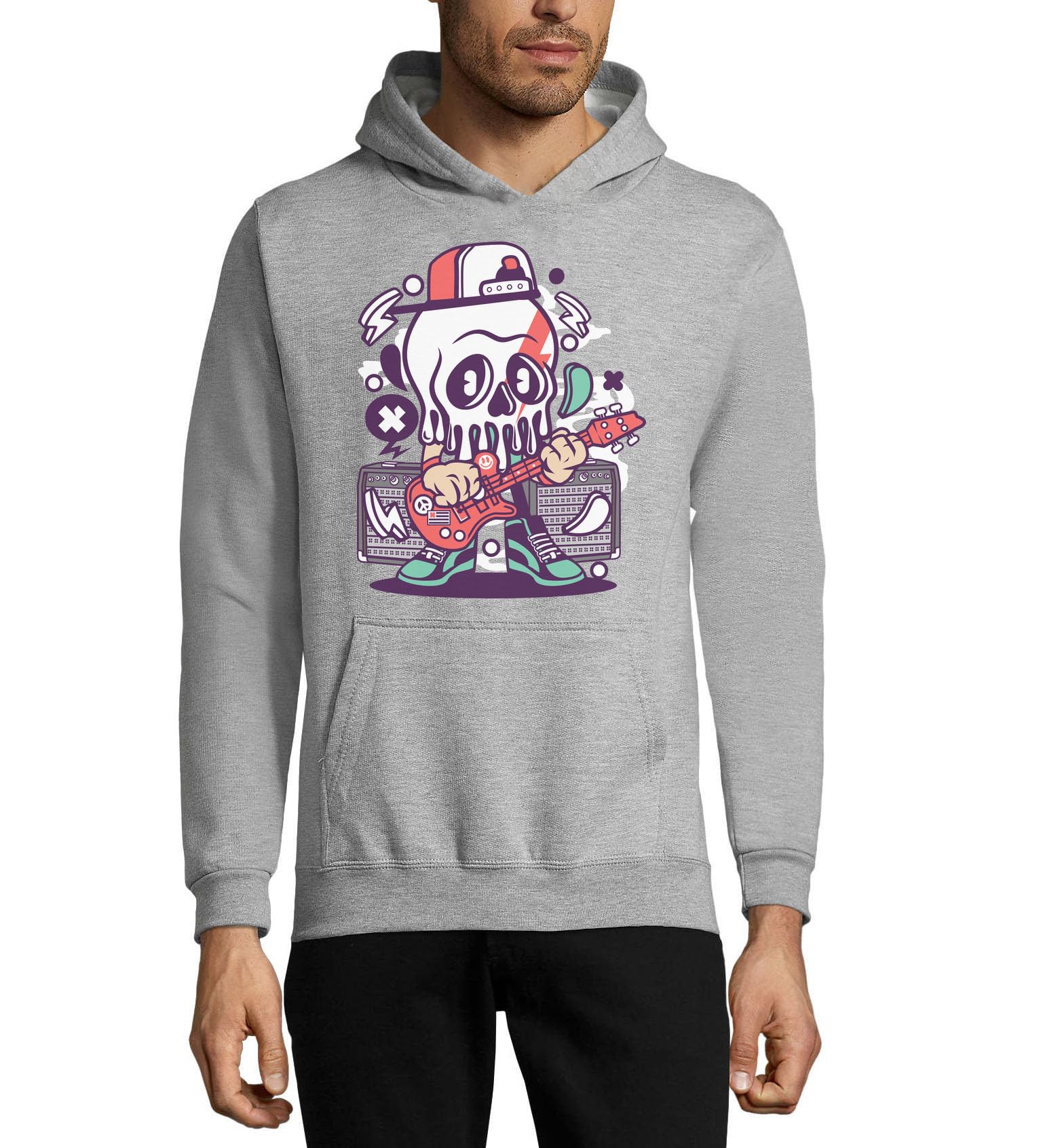'I Love Rock' gitara elektryczna unisex mieszanka bawełny bluza z kapturem bluza z kapturem szara