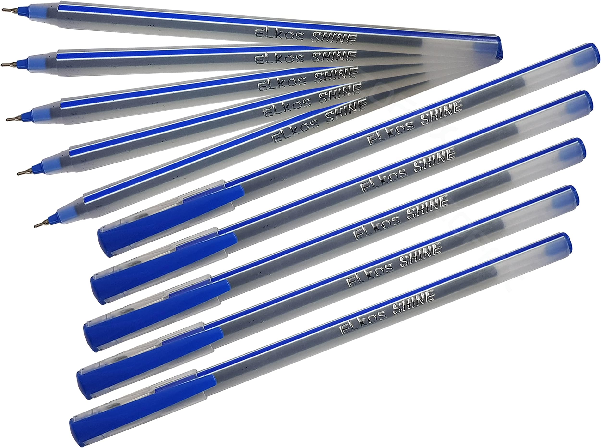 ELKOS BLUE Ballpoint Pens, 0.7mm Fine Point, Pack of 10, Shine DF Ball Pens, Smooth Writing, School Office Home Everyday Pens, ZOFAX Black Ball Pen
