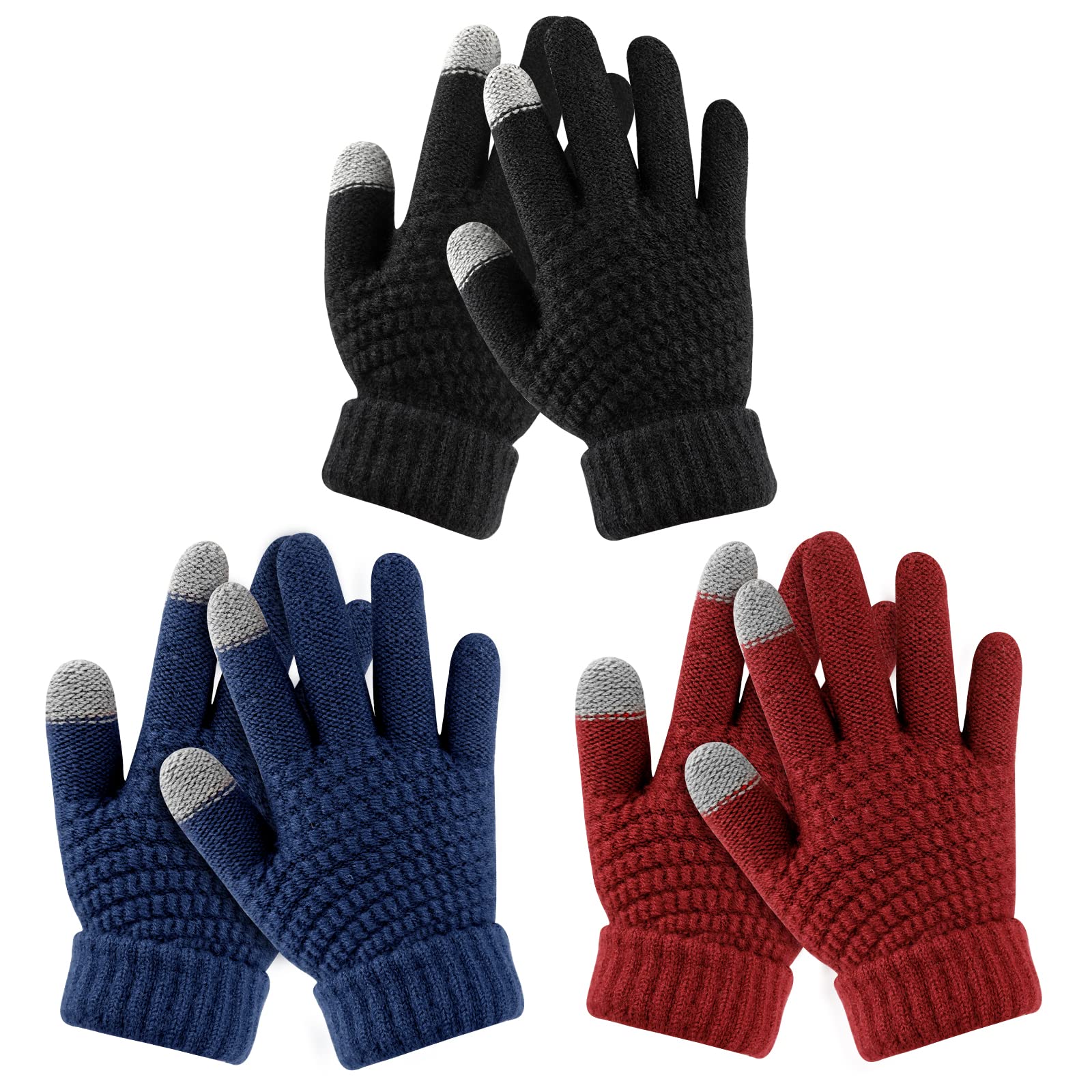 ONESING Kids Knit Gloves - Stretchy Gloves for Boys Girls Winter, Solid Finger Gloves for Children