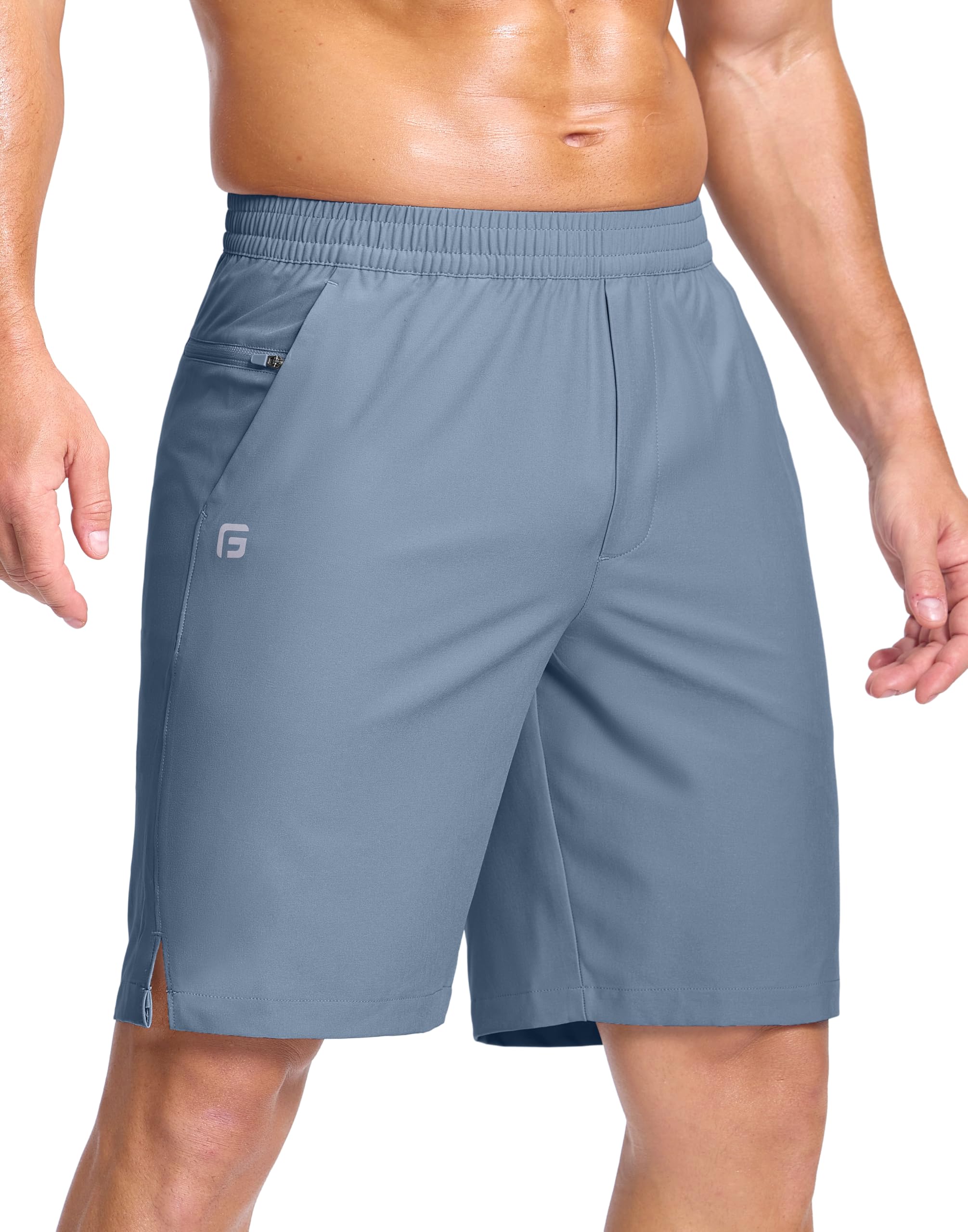 GGJ Men's Lightweight Athletic Shorts with 2 Zipper Pockets 7"/9"/5" Gym Workout Running Quick Dry Tennis Shorts for Men