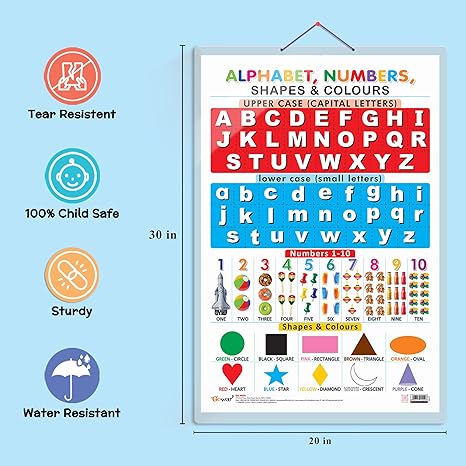 Set Of 2 Numbers 1-100 And Alphabet, Numbers, Shapes & Colours Early Learning Educational Charts For Kids|20"X30" Inch|Non-Tearable And Waterproof|Double Sided Laminated - Image 3