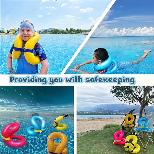 Miniatura 5 de Chaleco de natación para niños pequeños de 3-65-12 años, 30-5050-90 libras, flotadores inflables portátiles para piscina con hebilla de seguridad