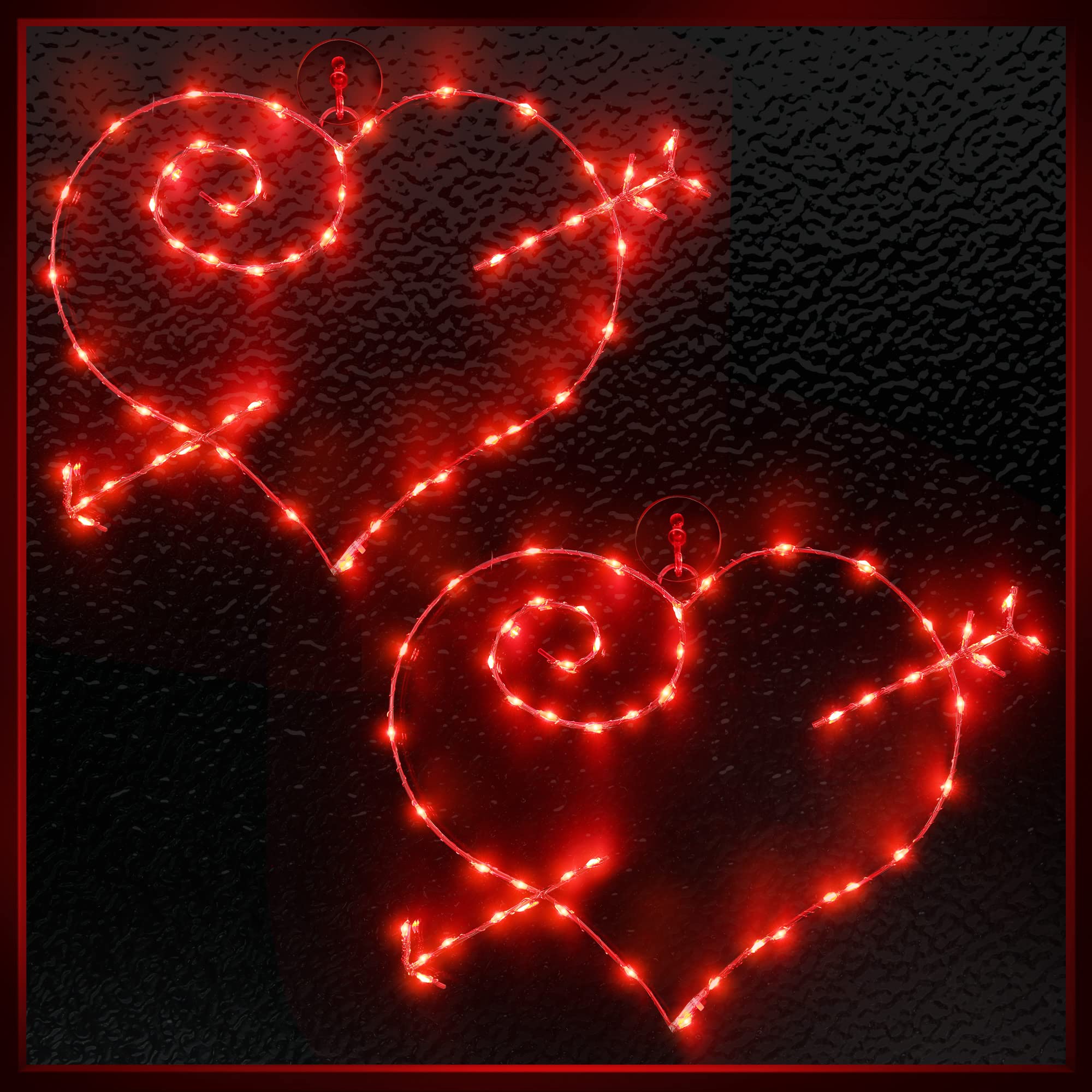Valentine Window Lighted Red Heart with Arrow, 16 Inch 50 LEDs Iron Frame Hanging Light, Love Window Silhouette Party Decoration Indoor for Mother's Day Wedding, Proposal, Birthday (2)