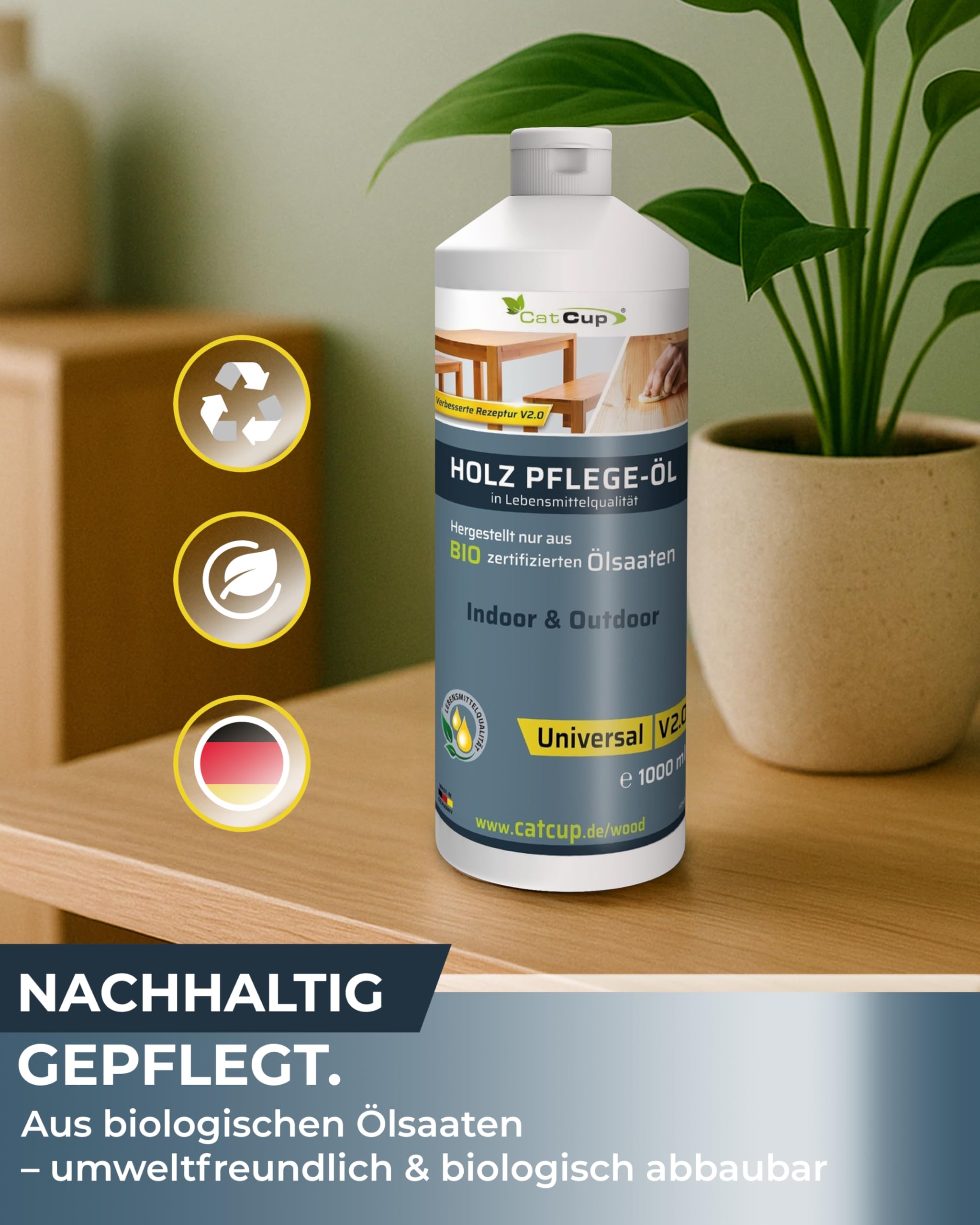 UNIVERSAL 5 Liter BIO Holzöl farblos aus Deutschland - Geruchloses Holzpflegeöl für Innen & Aussen - 100% natürliches Holz Öl in Bioqualität - Premium Möbelöl mit Anleitung