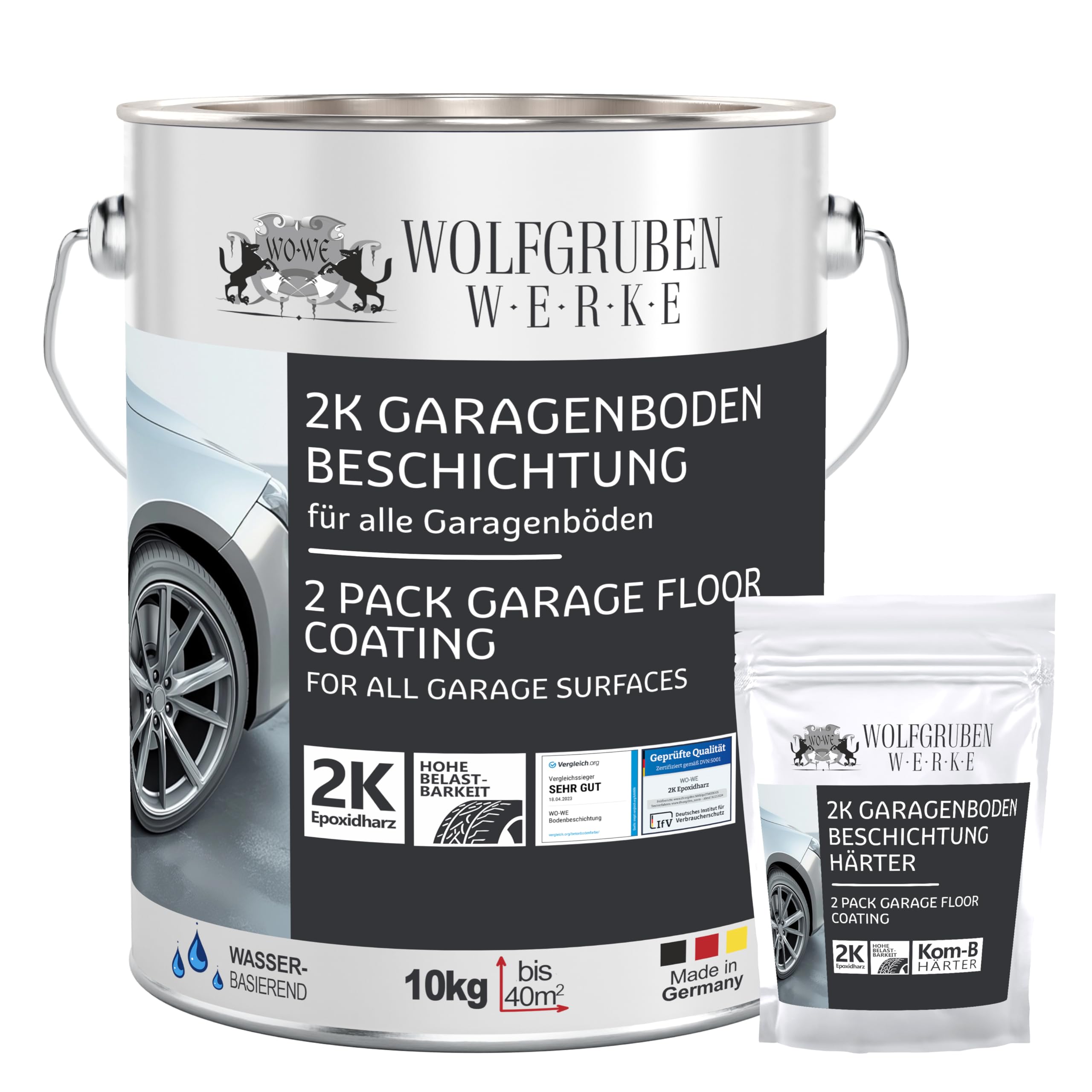 WO-WE 2K Garagenbodenbeschichtung Garagenfarbe Garagenbodenfarbe Epoxidharz Bodenbeschichtung für Garage Werkstatt Keller - Steingrau l 10kg