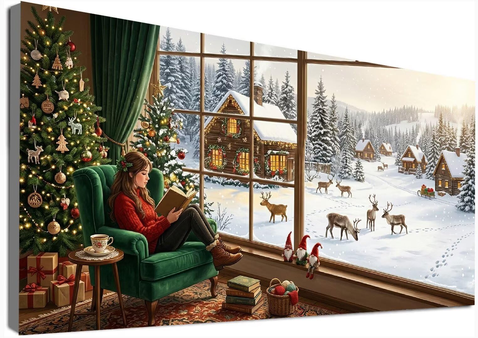 Diamond Painting Weihnachten Groß XXL 60x120cm, 5D DIY Diamant Painting Bilder Fensterbilder Set für Basteln Mädchen 8 Jahre, Mosaik Bastelset Erwachsene Kinder, Stickerei für Zuhause Deko C6-735
