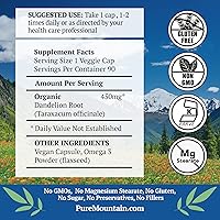 Vista 2 de Pure Mountain Botanicals Cápsulas de raíz de diente de león, Kosher veganas con 450 mg de suplemento orgánico de raíz de diente de león