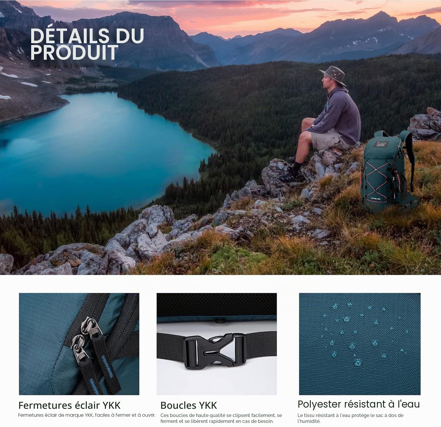 MOUNTAINTOP 35L Wanderrucksack Trekkingrucksack Outdoor Rucksack mit Regenhülle 55x30x18cm