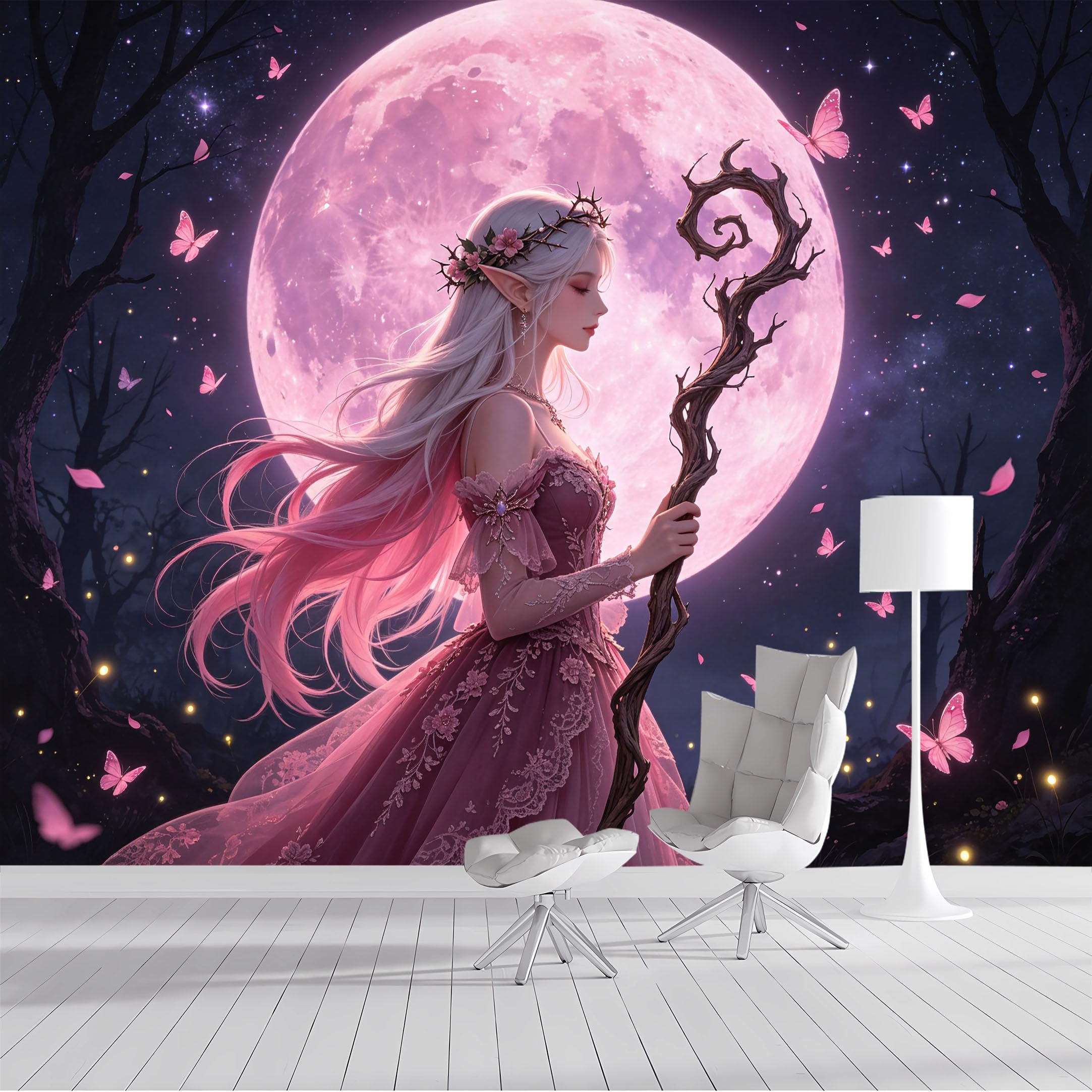 Yzpallescene Bh260711048 Custom Size Wall Mural Fantasy Moon Elf Gothic Surrealism Selfadhesive Wall Fabric Removable Peel And Stick Wallpaper Wall Decor For Living Room Bedroom Bathroom