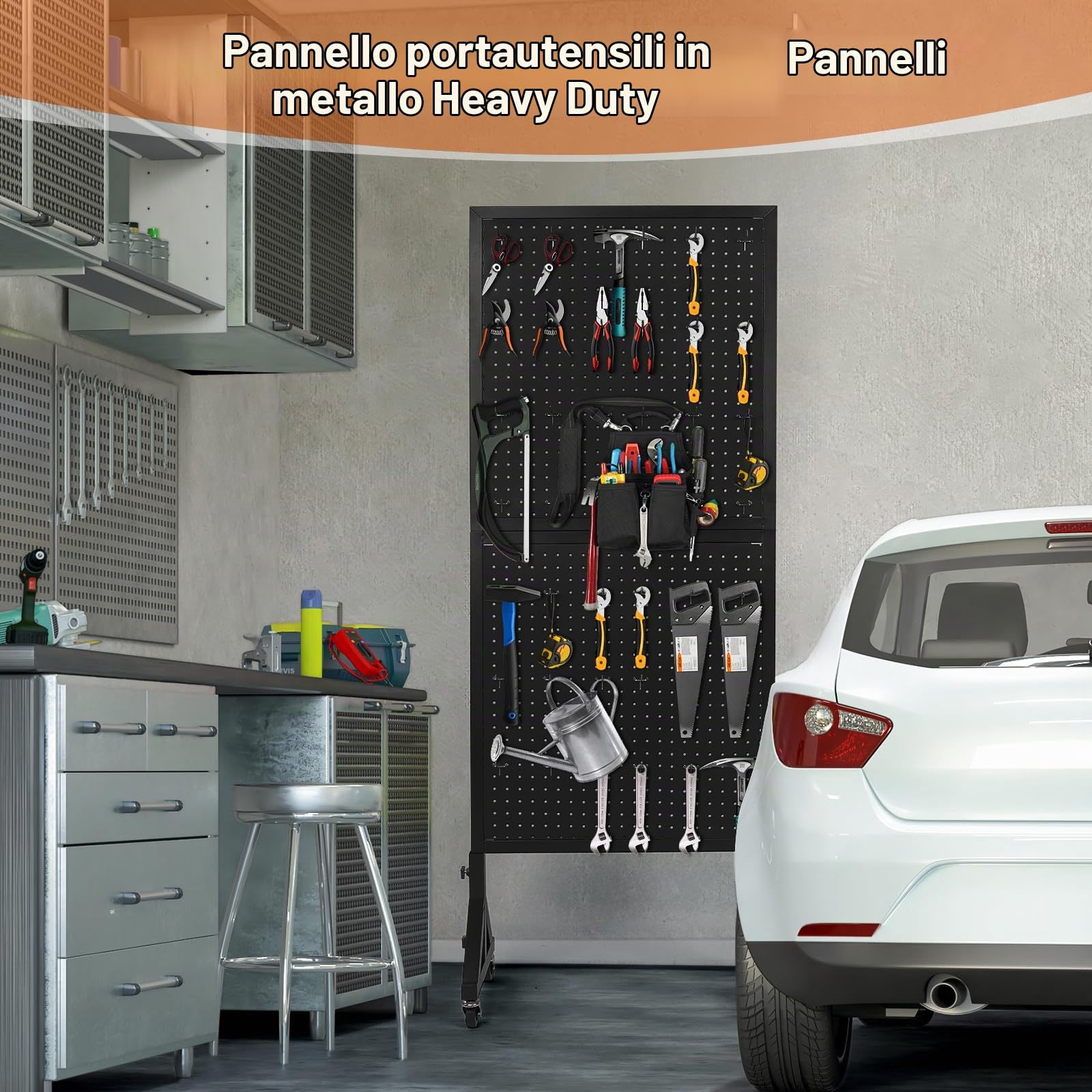 tonchean Espositore per pannelli forati con ruote, in metallo resistente, con 30 ganci, per garage, negozi al dettaglio, officine, mostre artigianali