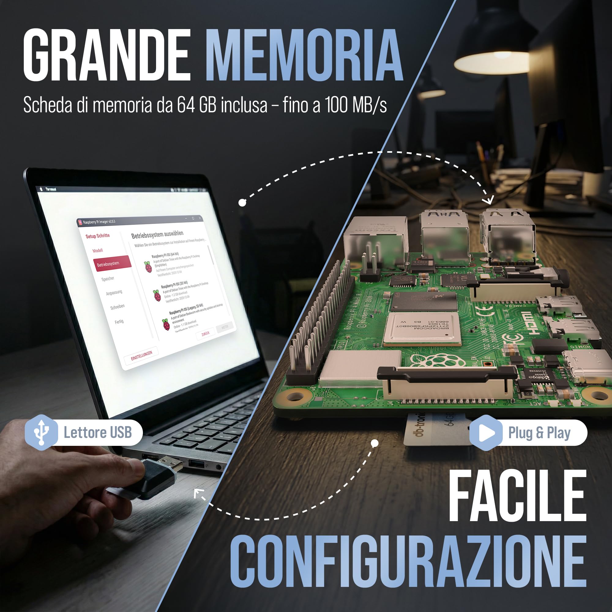 db-tronic Raspberry Pi 4 4 GB Starter Kit | Edizione da 64 GB | Alimentatore da 15 W | Alloggiamento | Cavo Micro HDMI 4K | Dissipatori | ideale per Home Assistant e la smart home