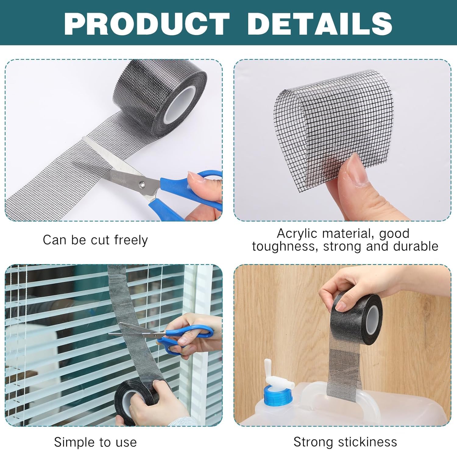 KESI Ornaments Black Net Tape Window Screen Repair Kit Tape for Window Screen and Screen Door Tears Holes 3-Layer Strong Adhesive & Waterproof Fiberglass Covering Mesh Patch Repair for Tears Holes — Amazon image 5