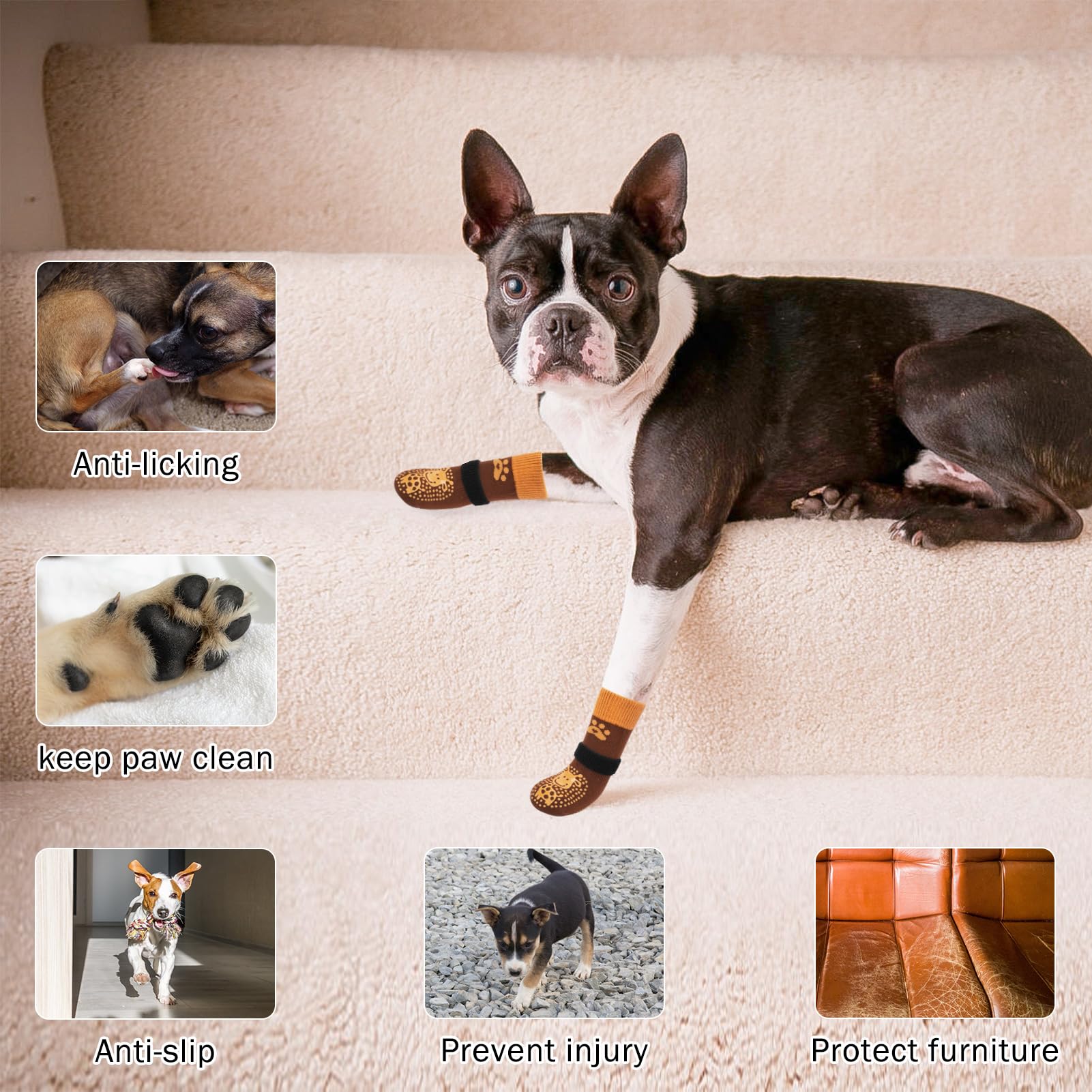 SCENEREAL Calzini per cani per evitare di leccare le zampe per marciapiedi caldo/freddo, calzini antiscivolo per cani di taglia piccola, media e grande, protezioni per zampe di cane per pavimenti in