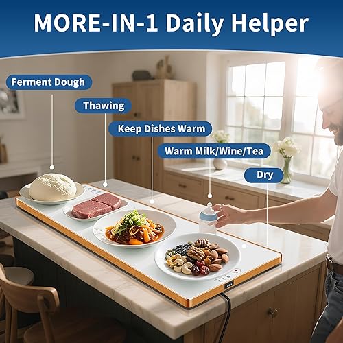 Miniatura 3 de Bandejas de calentamiento para bufés de fiesta (32 x 12 pulgadas), tapete de calentamiento para alimentos con termostato y calentamiento de