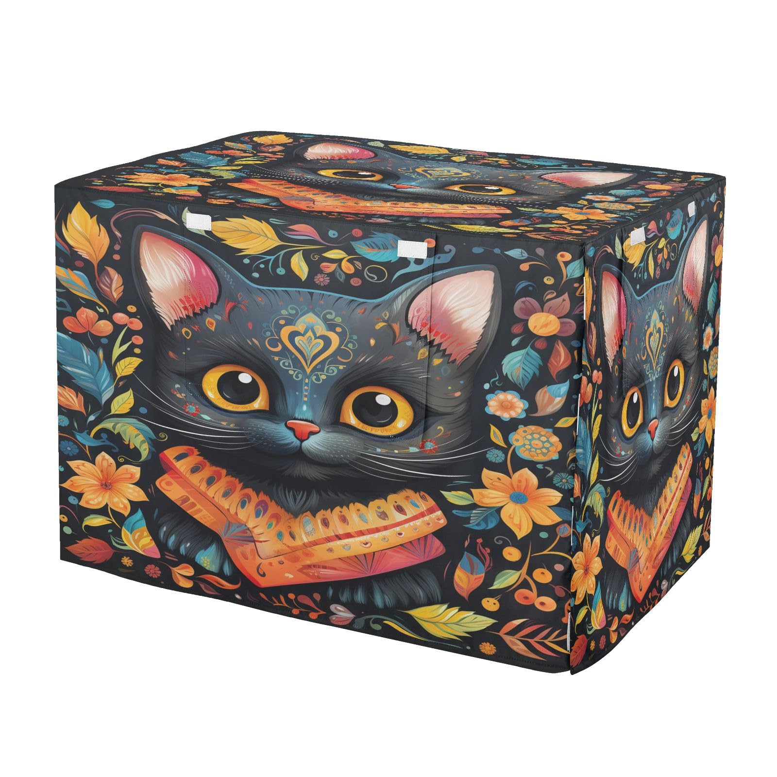 Housse de cage chien chat imperméable minou noir motifs fleurs