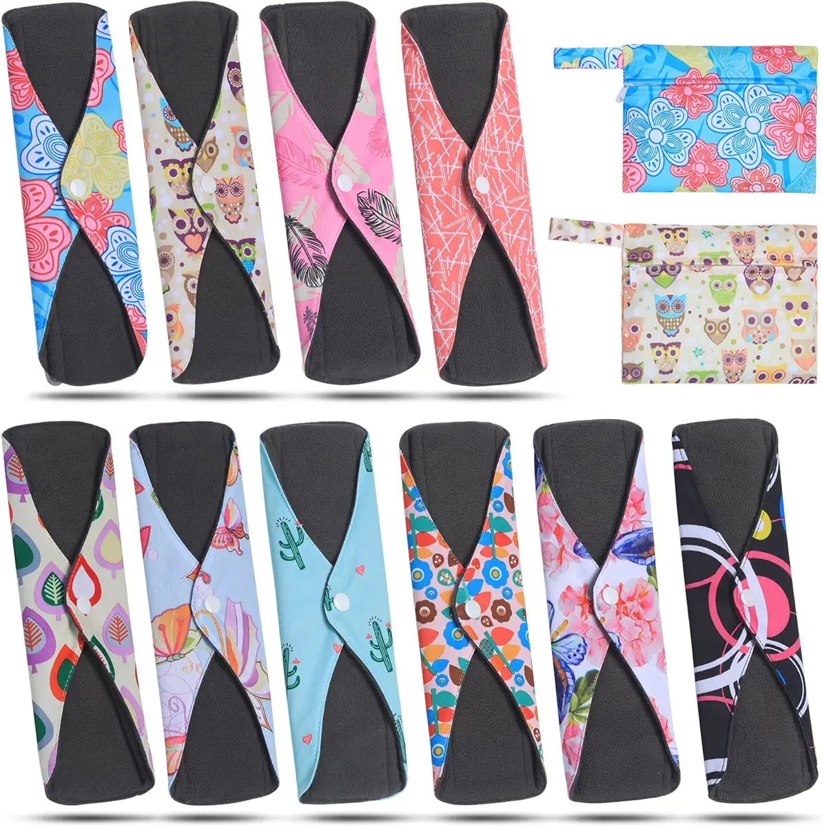 Rovtop Reusable Sanitary Towels Pads（10 Packs,11）,Menstrual Panty Pads,Washable Sanitary Towel,Sanitary Panty Liners+ 2 Mini Carry Bag ECO Friendly Gift Box Set…