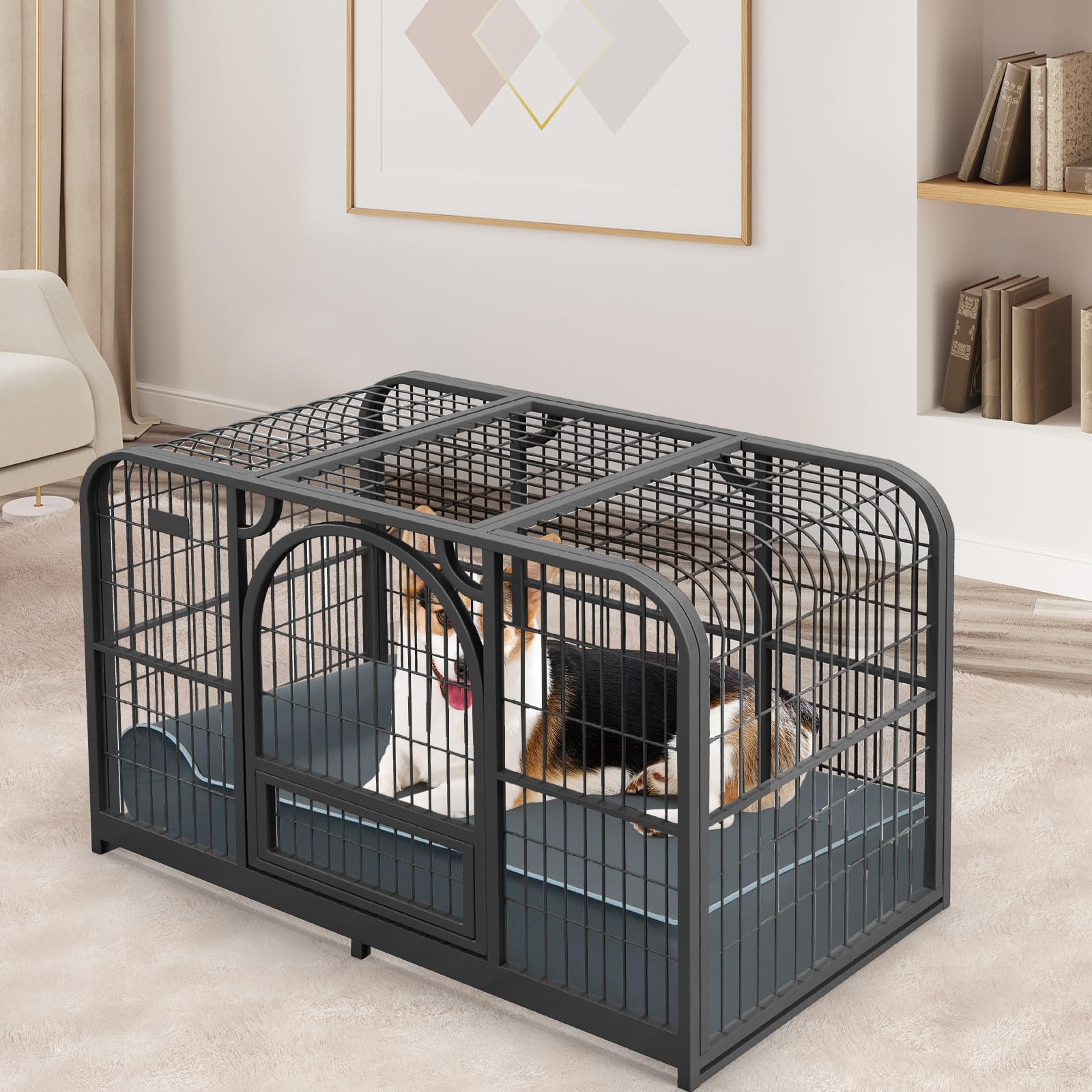 GYMAX Cama para Perros de Interior, Forro Ultra Suave, Relleno Interno de Espuma Viscoelástica con Grafeno y Esponja de Alta Densidad, Cama Desenfundable y Lavable con Cojín Lateral