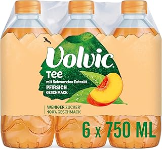 Volvic Tee Pfirsichgeschmack – Erfrischungsgetränk mit Schwarztee-Extrakt – Zuckerreduziert – 6 x 0,75 l