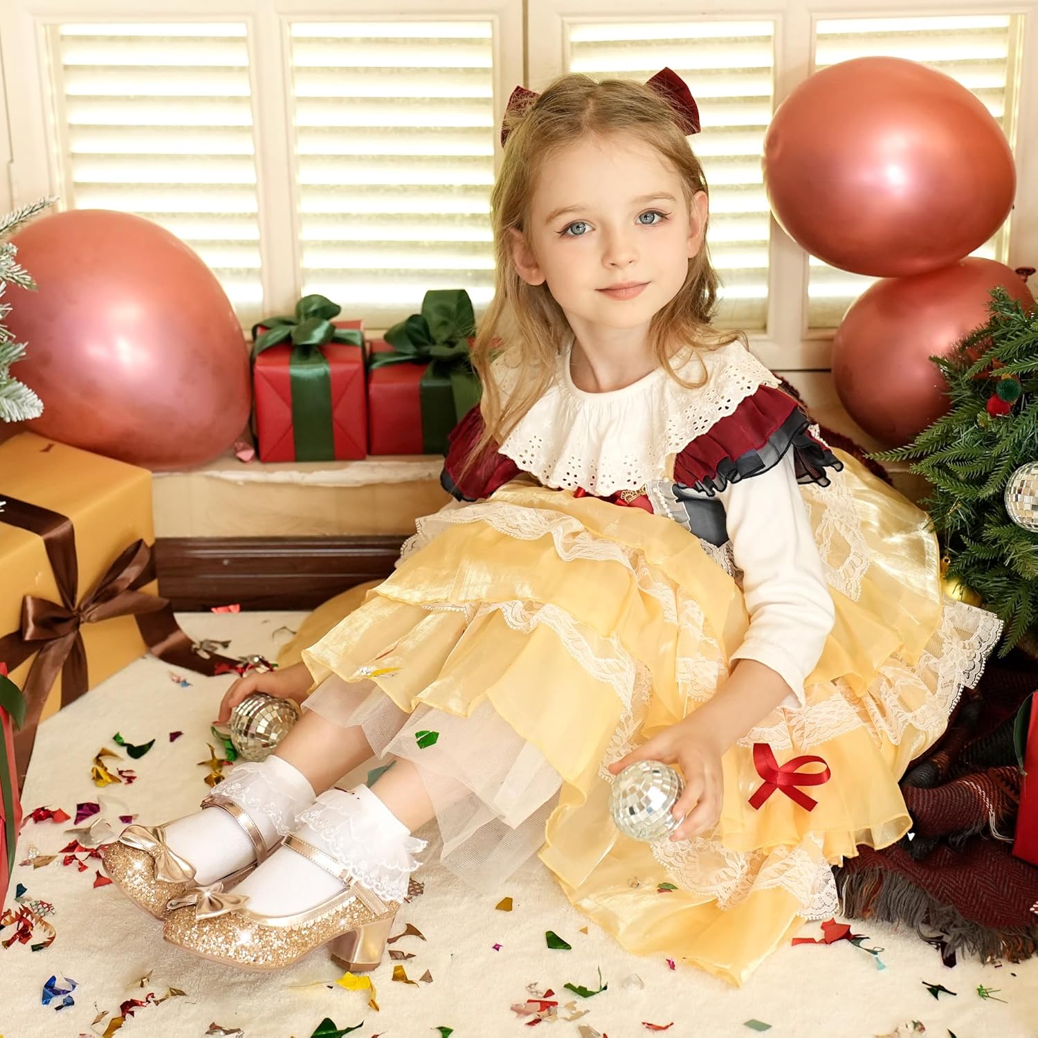 Princess Shoes High Heel Toddler Girls Dress Shoes Cute Bowknot Sparkle Mary Jane Flower Girls Wedding Birthday Party Prom for Little Big Kids - Image 3