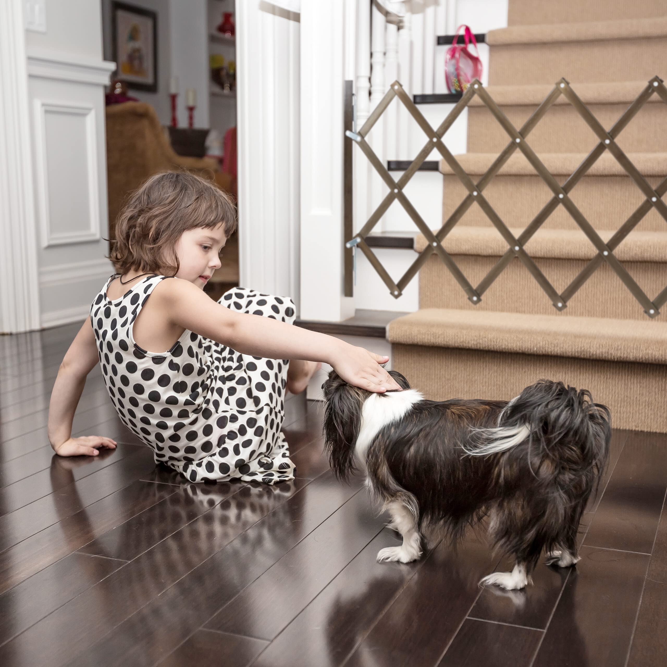 Relaxdays Barrière de sécurité Extensible Jusqu’à 96 cm, Chiens, 48,5-60 cm de Haut, Bambou, escaliers & Porte, Marron