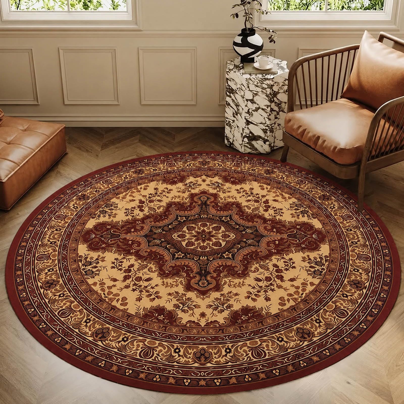 Tapis rond antidérapant à poils ras ultra-doux lavable en machine SSWH