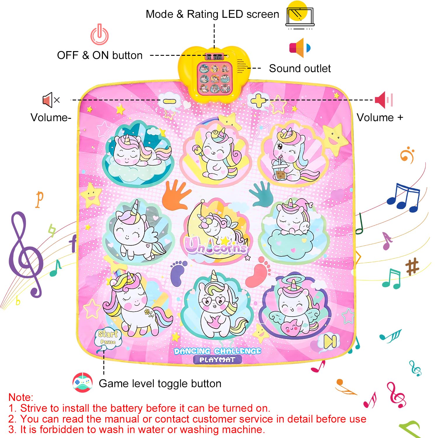 Tappeto da ballo per bambini dai 3 ai 12+ anni, giocattolo tappeto da ballo unicorno con display a LED, 5 modalità di gioco, ballo di tappeto musicale regalo ragazza 3 4 5 6 7 8 9 10 11 12 anni