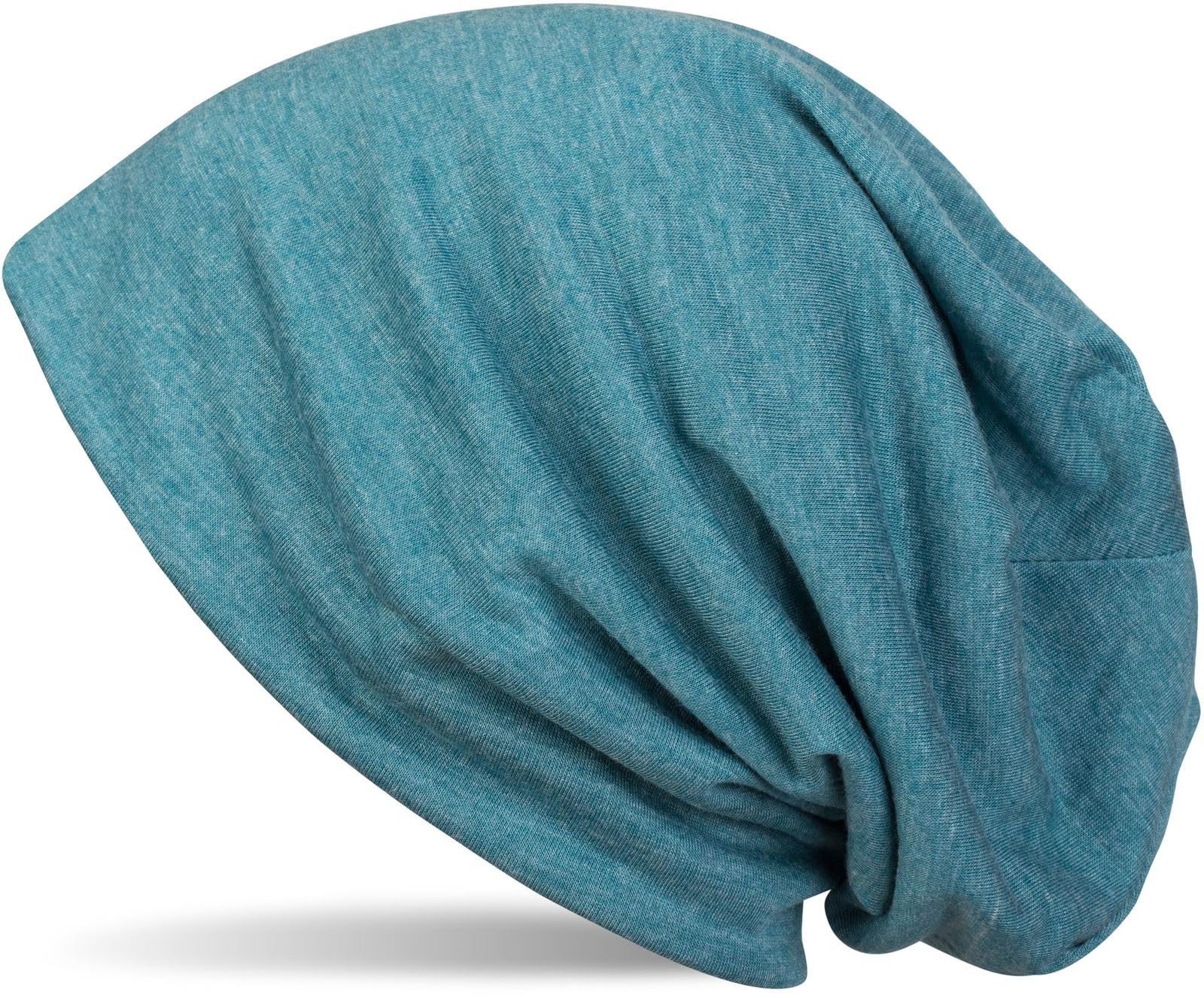 Stylebreaker Women's Mottled Petrol-Blue Classic Beanie Hat, Summer, Light, Unisex 04024018, Colour: