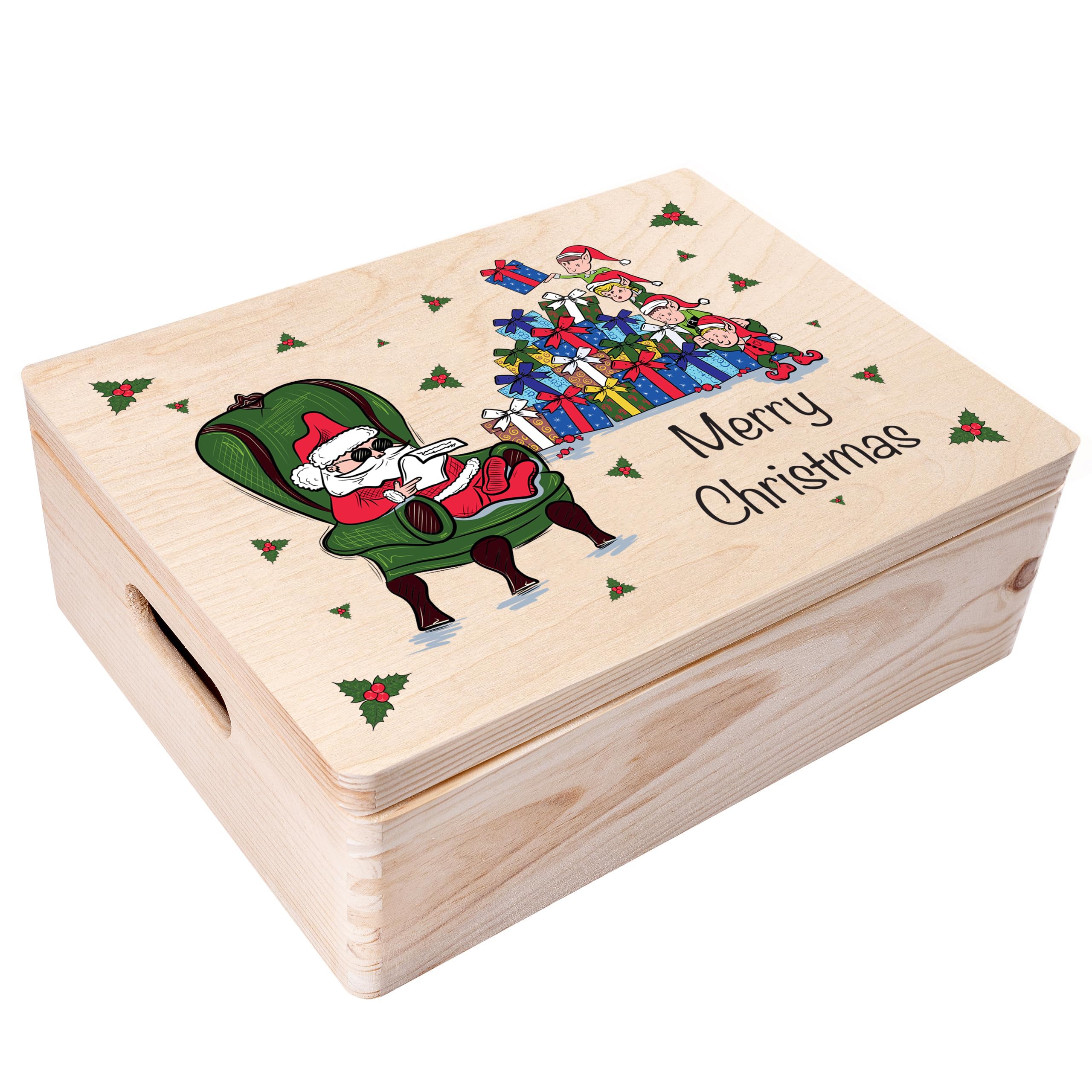 Creative Deco Women's Beige Personalised For Men, Girls Or Boys - Unique Custom Xmas Wooden Storage Box | Empty Christmas Eve Box | Any Text Santa Wish