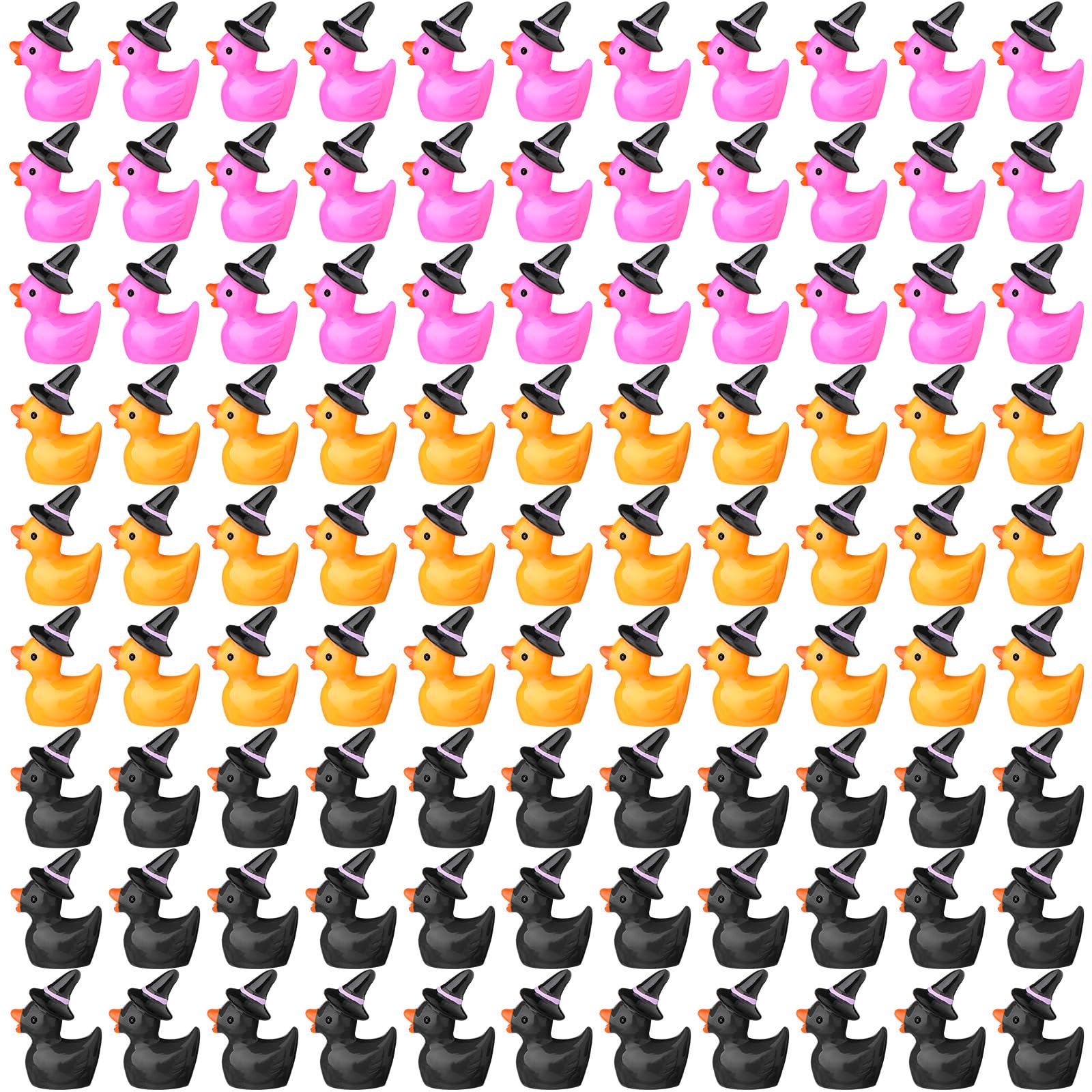Simgoing 100 Pcs Mini Resin Duck with Hat Halloween Tiny Duck Figurines Resin Ducks Bulk Multicolor Mini Ducks Miniature for Garden Landscape Dollhouse Ornament for Party Favors(Vivid Color)
