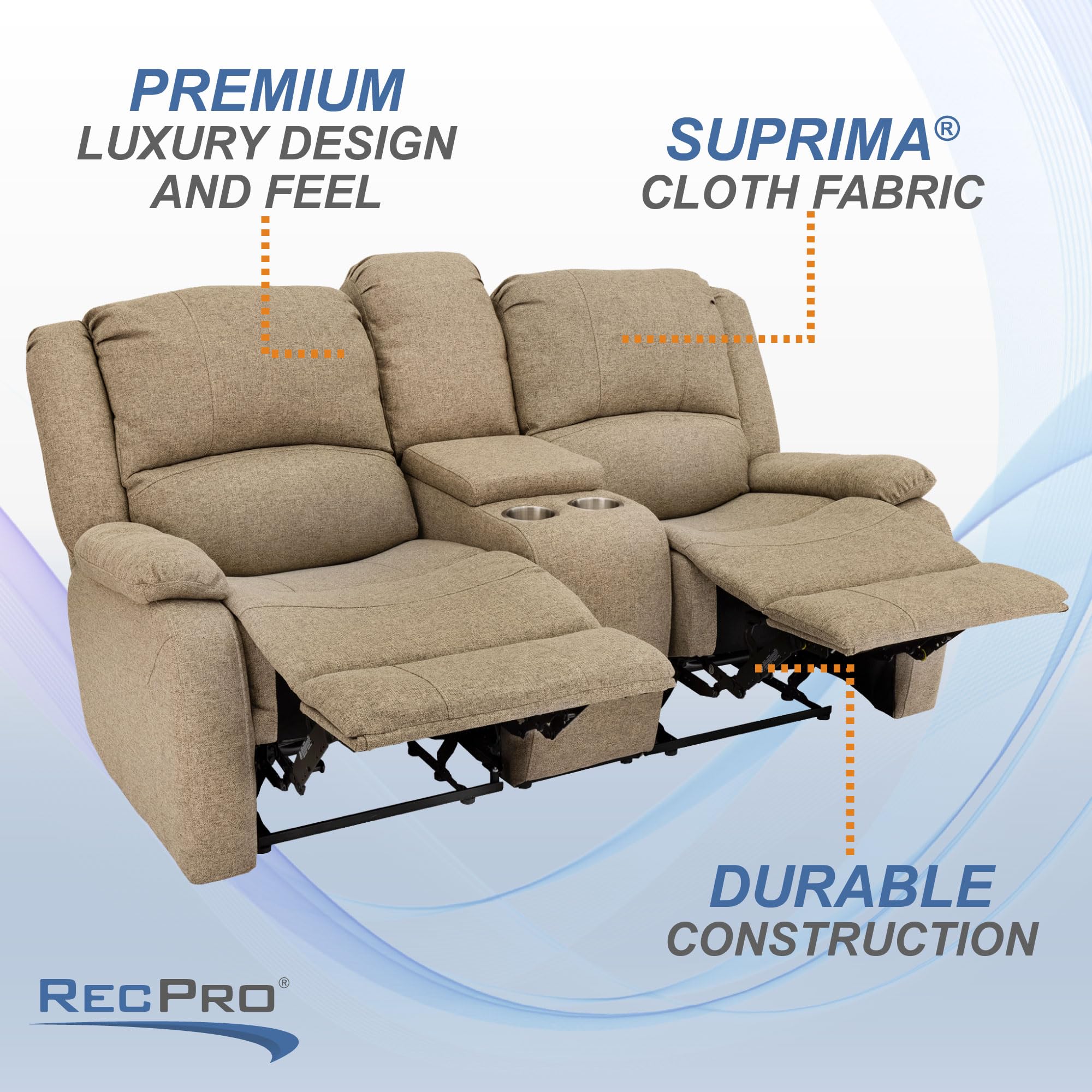 Wall Hugger Loveseat Recliner RecPro RV 80 Powered Triple Recliner