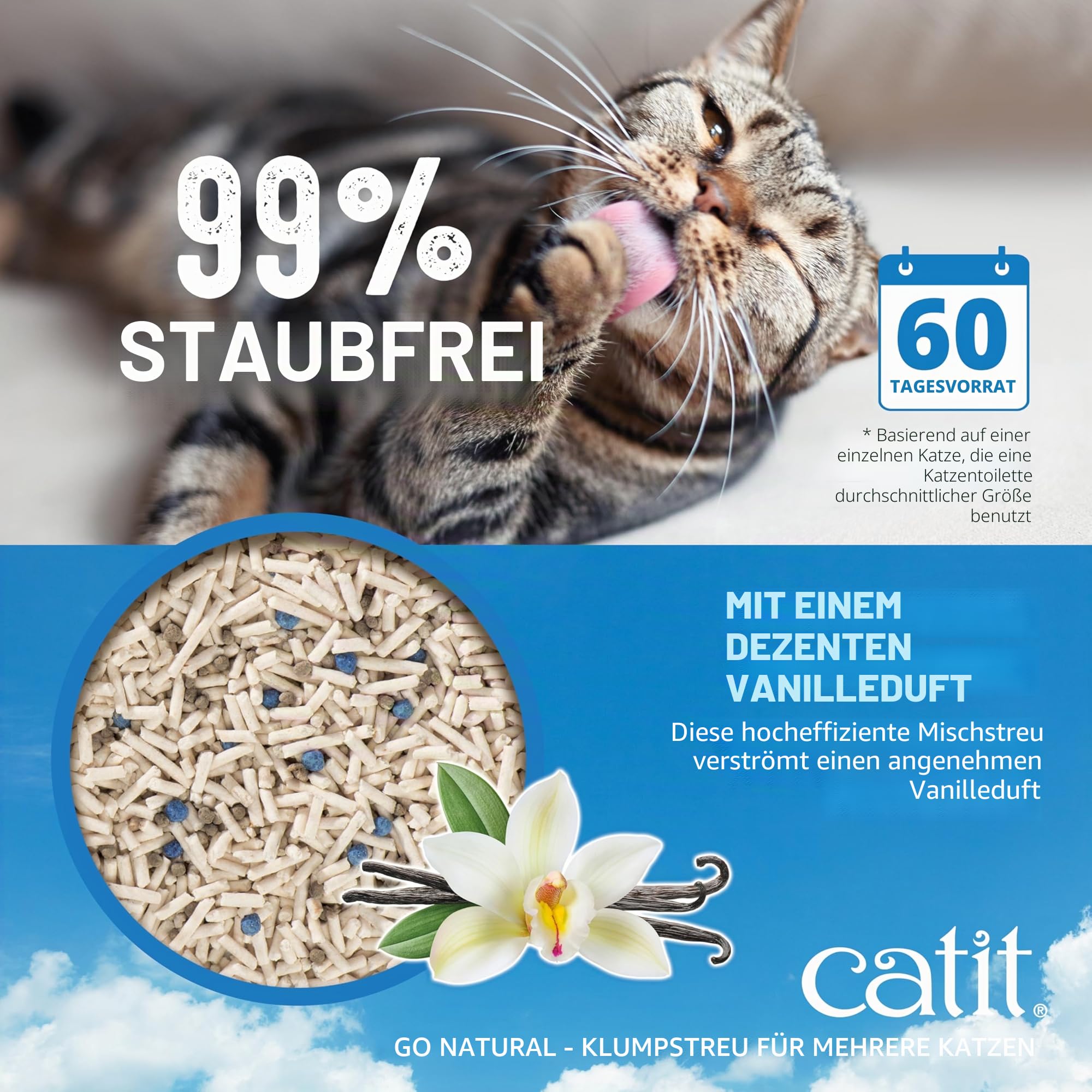 Catit Go Natural, Klumpendes Katzenstreu aus Erbsenhülsen, Vanilleduft, 6,4kg (Packung mit 2)