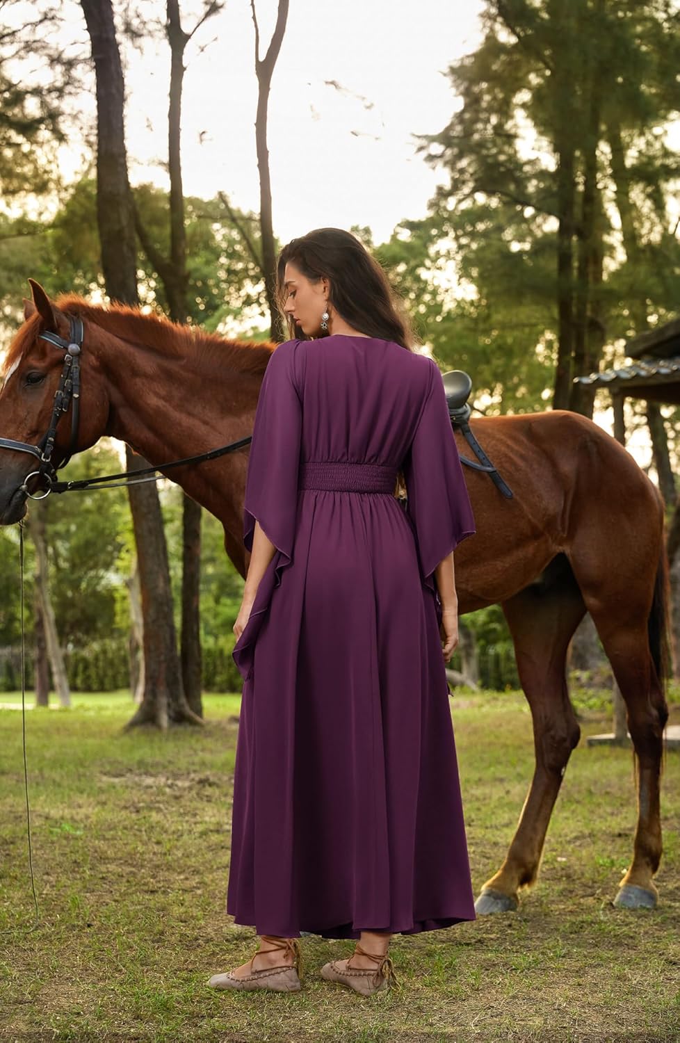 SCARLET DARKNESS Renaissance Dress Women Bell Sleeve Fairy Dresses Witch Costume Split Maxi Dress with Pockets - Image 6