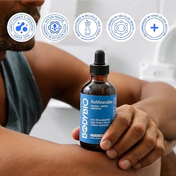 BodyBio ReMineralize - Concentrated Ionic Trace Minerals to Hydrate, Detox, and Revitalize Your Cells - Over 72 Bioavailable Macro & Micro Minerals for Rapid Absorption 4 Fl Oz