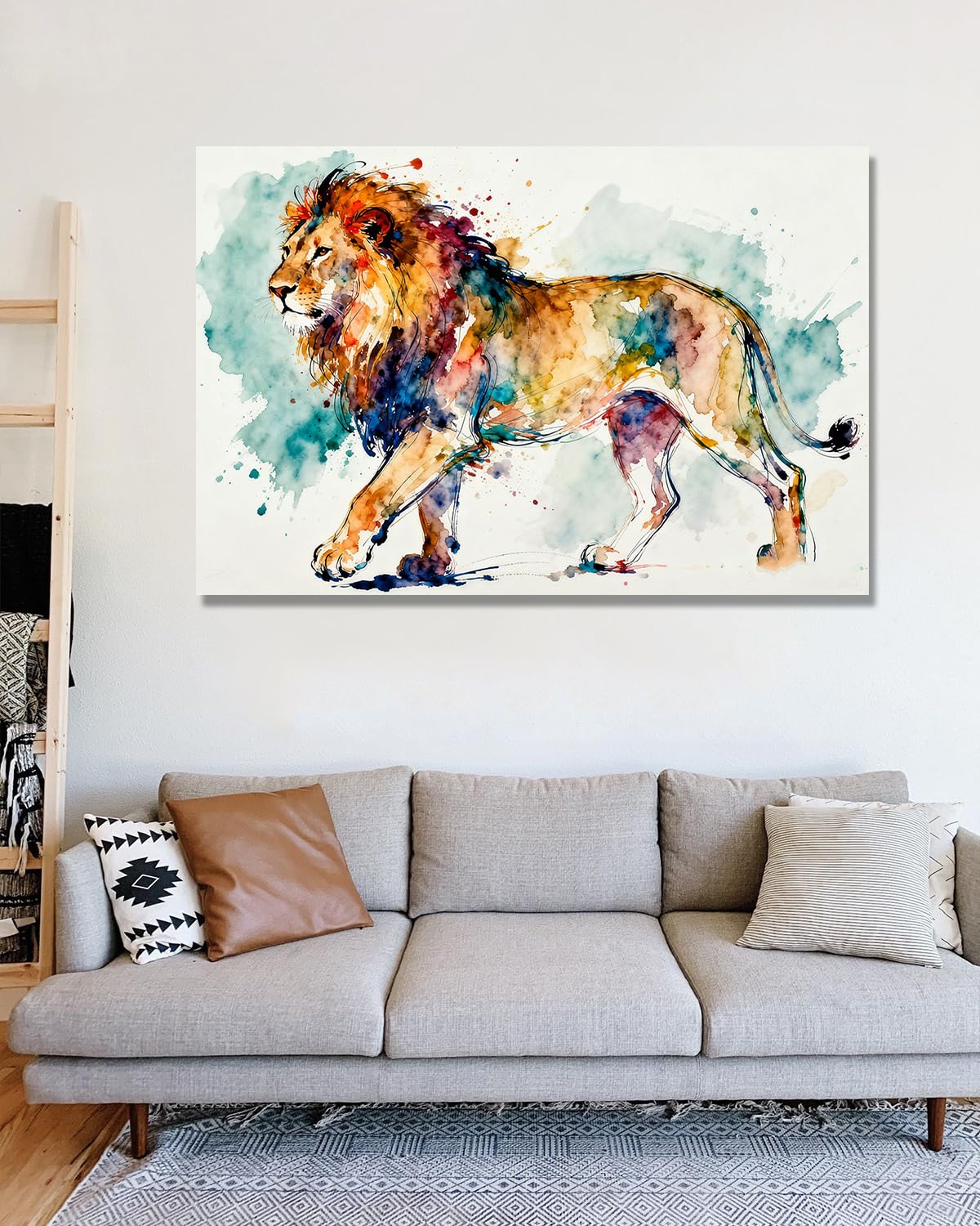 NHLDZYH Sztuka abstrakcyjna Lion Splatter Art, kolorowy obraz zwierzęcy na płótnie, nowoczesna wyrazista dekoracja ścienna do salonu lub biura. A23. 30 x 45 cm. Tylko płótno
