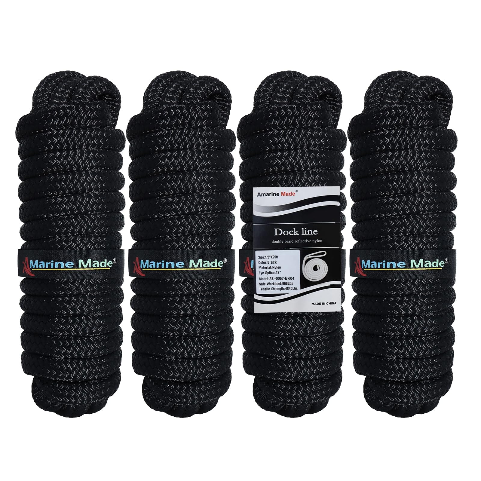 Amarine Made 4 Pack 1/2' x 25' Dock Lines