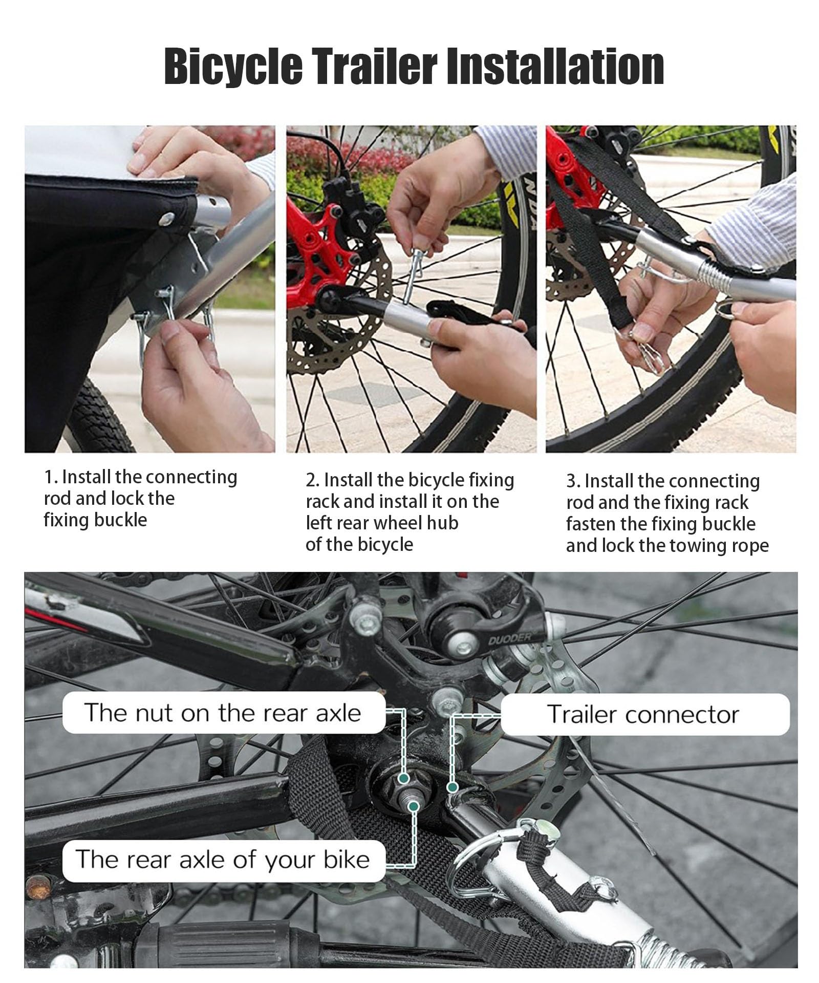 Remolque de carga para bicicleta, remolque de bicicleta duradero con diseño plegable desmontable, carga máxima de 60 kg para transportar equipaje y herramientas