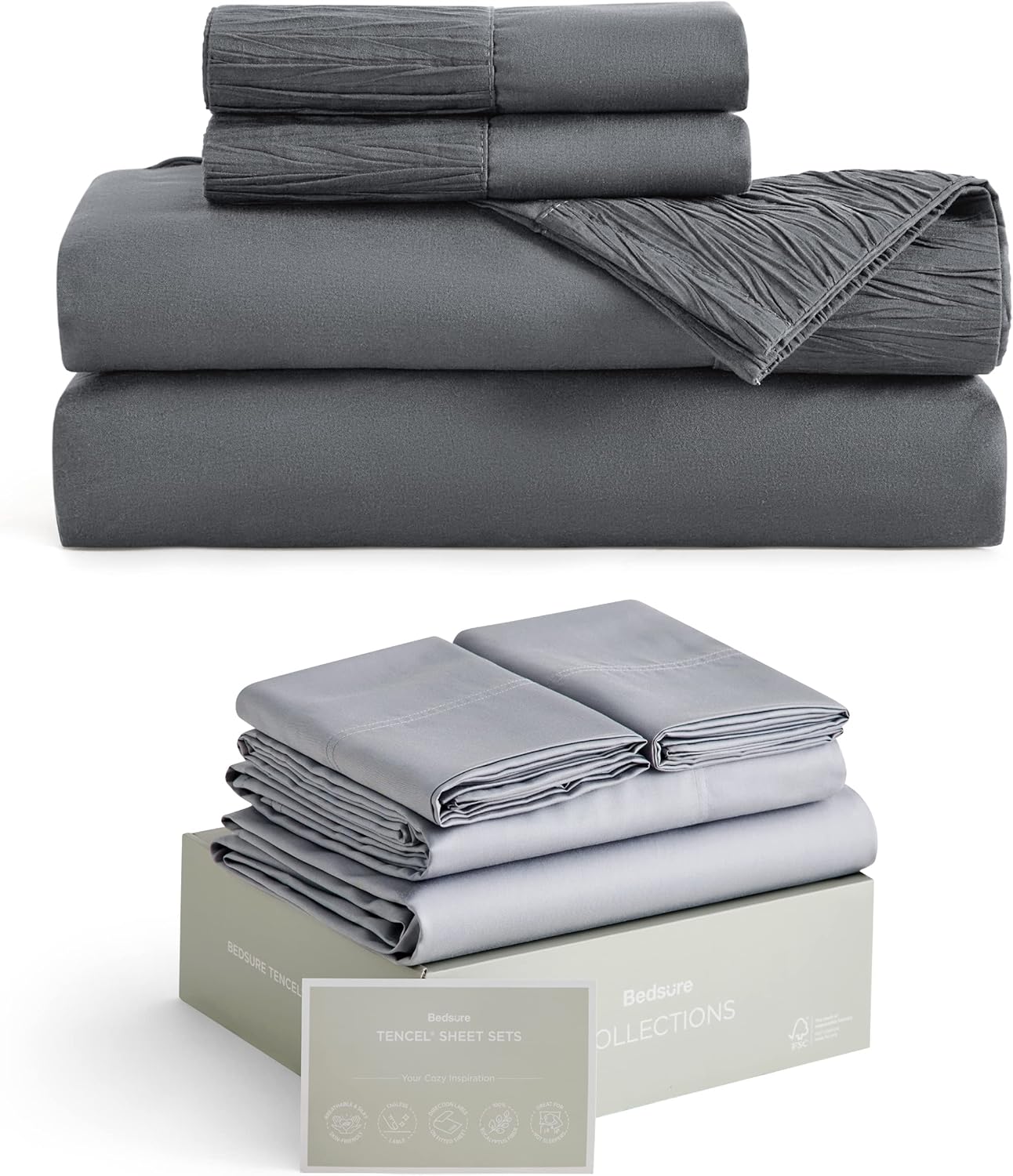Bedsure Grey Full Size Sheet Sets Bundle Tencel Sheets Full
