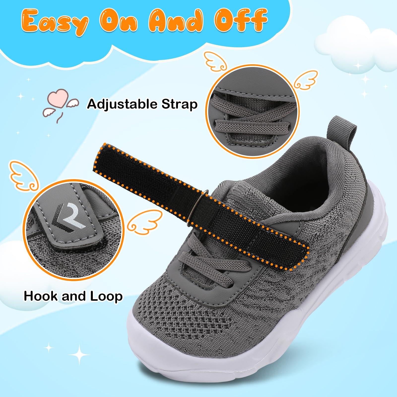 relxfeet Toddler Shoes Boys Girls Sneakers Baby First Walking Shoes Wide Barefoot Tennis Running Shoes Normal Gray Size 9