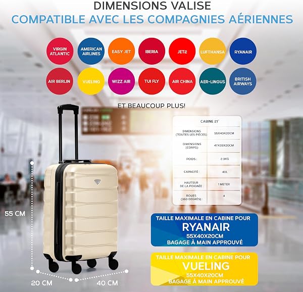 Flight Knight Bagage Cabine Leger a 4 Roues en ABS Approuve par Plus De 60 Compagnies Aeriennes, Dont Jet2, easyJet et Ryanair (Priority) 55x40x20cm - 3