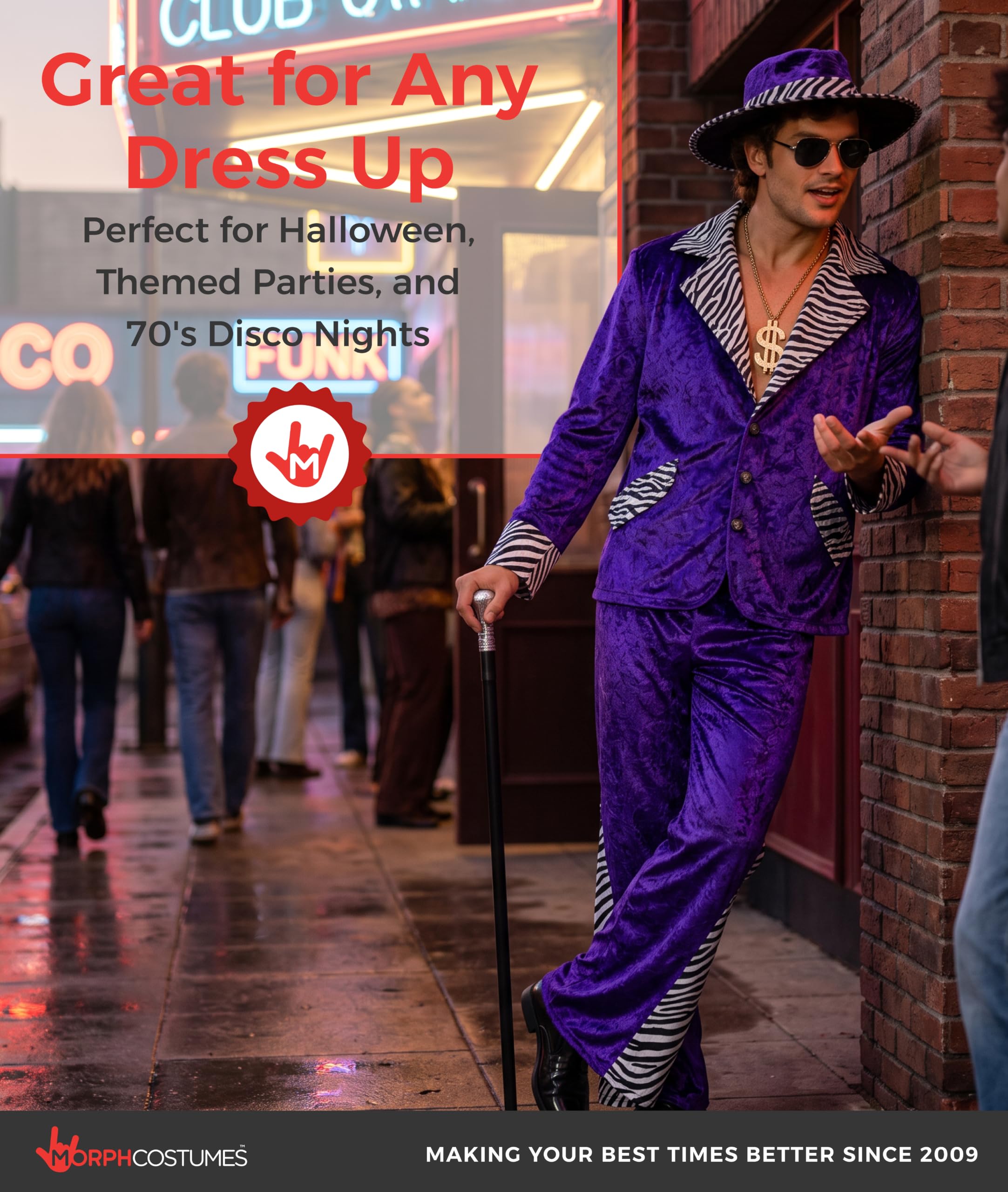 Morph Deguisement Disco Homme, Costume Annees 80 Halloween Homme